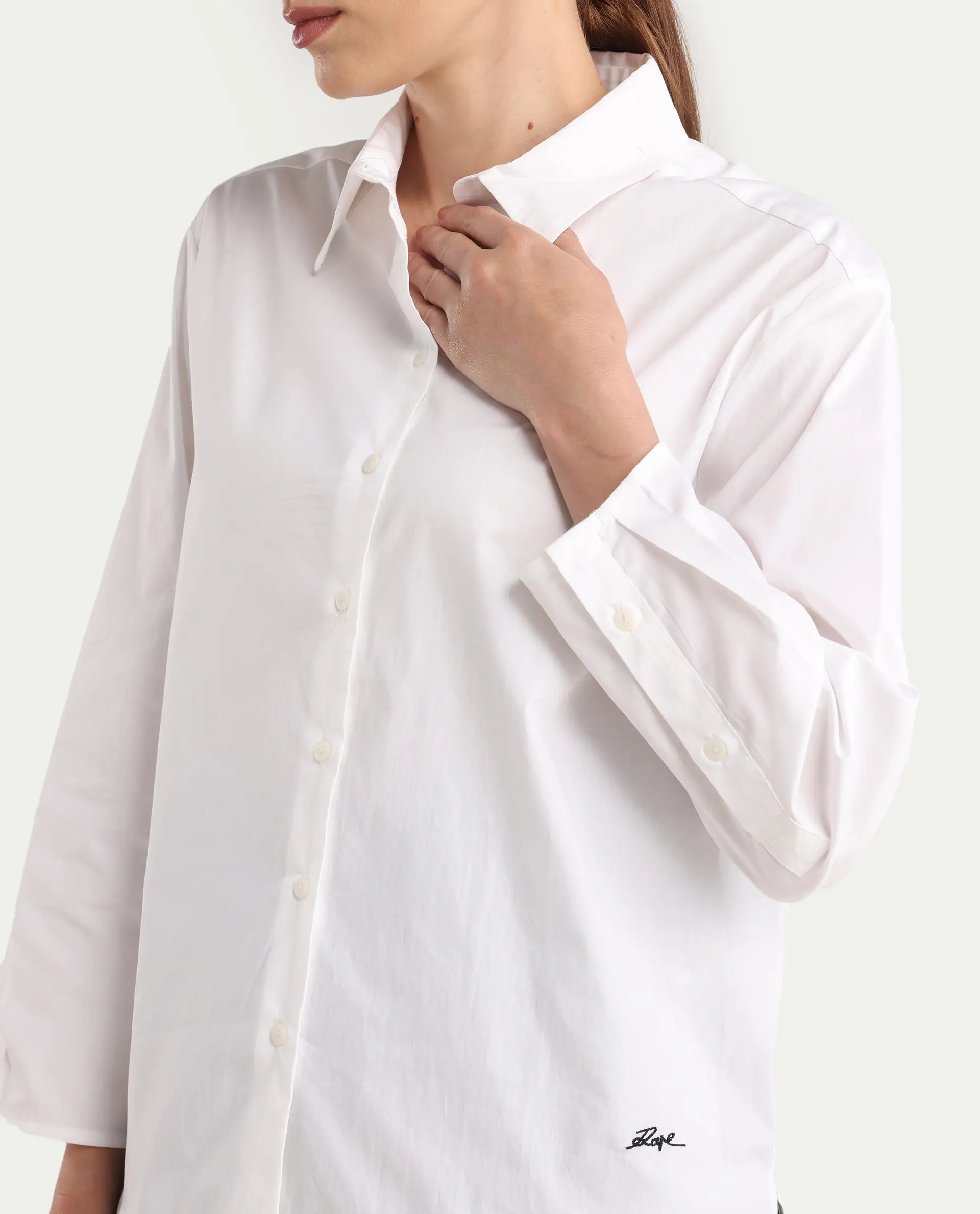 Rareism Women's Avilon Pastel White Cotton Blend Spread Collar Boxy Plain Shirt - Image 5