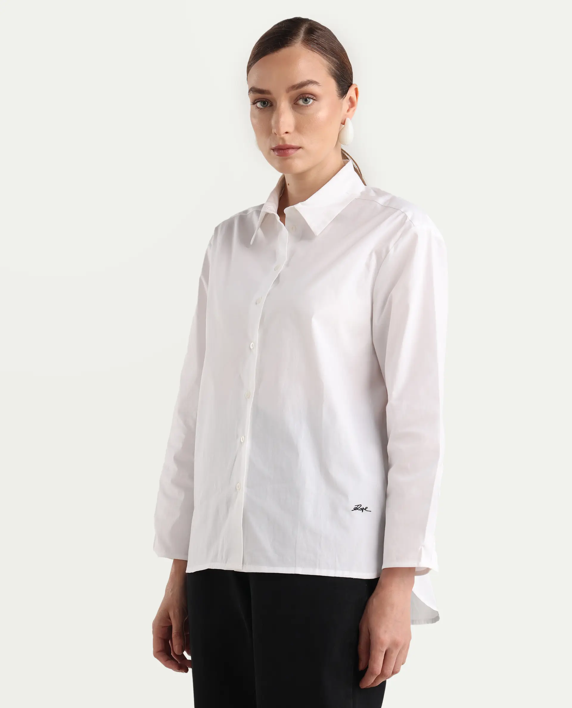 Rareism Women's Avilon Pastel White Cotton Blend Spread Collar Boxy Plain Shirt - Image 8