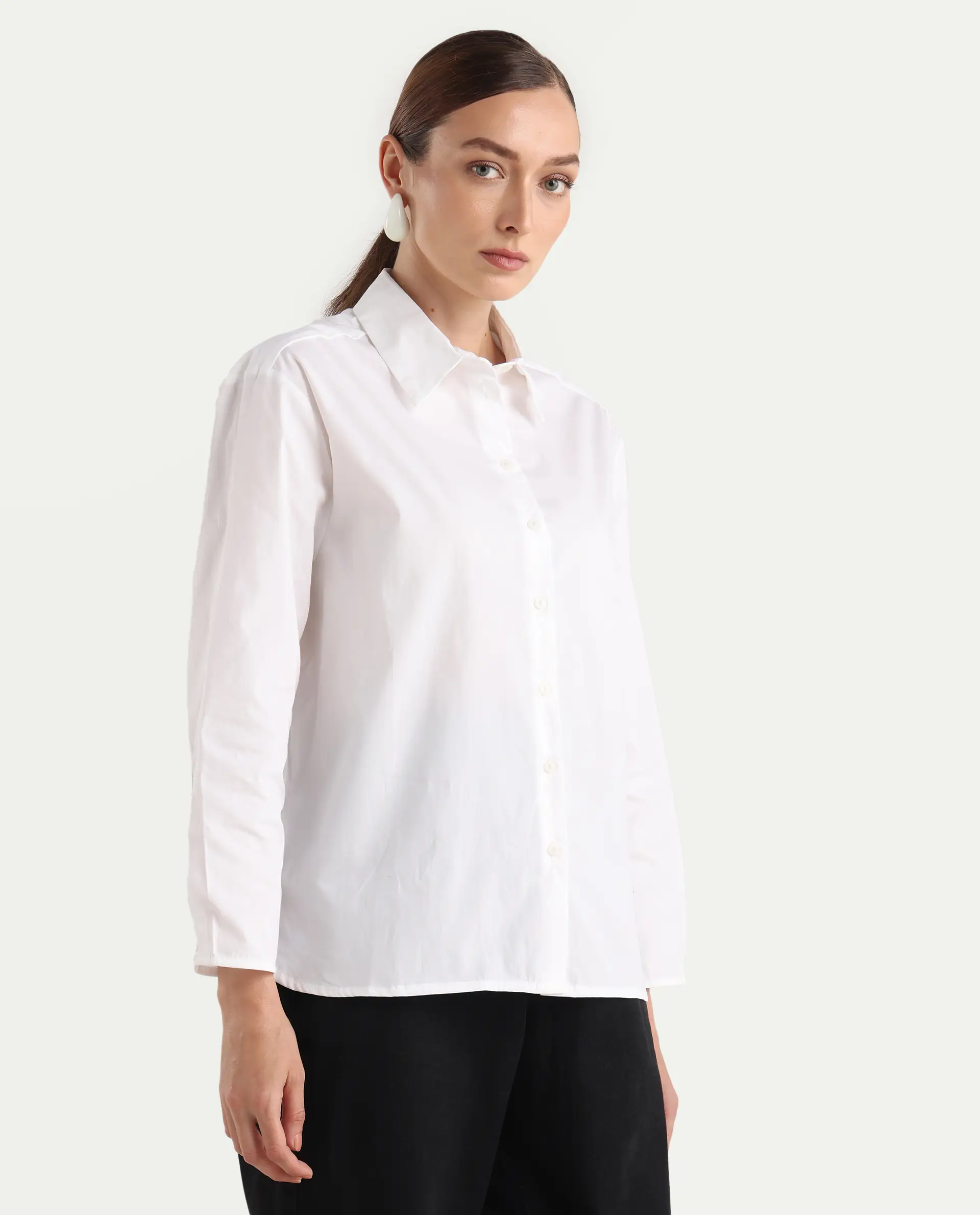 Rareism Women's Avilon Pastel White Cotton Blend Spread Collar Boxy Plain Shirt - Image 9