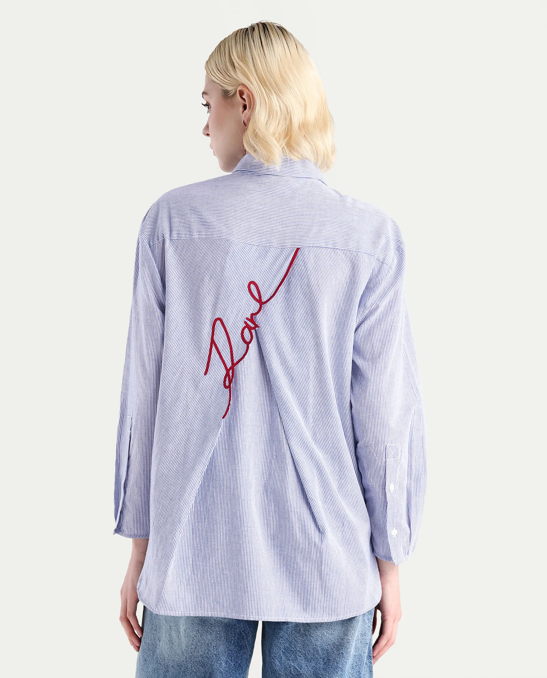 Rareism Women's Avilony Light Blue Cotton Spread Collar Boxy Fit Shirt - Image 7