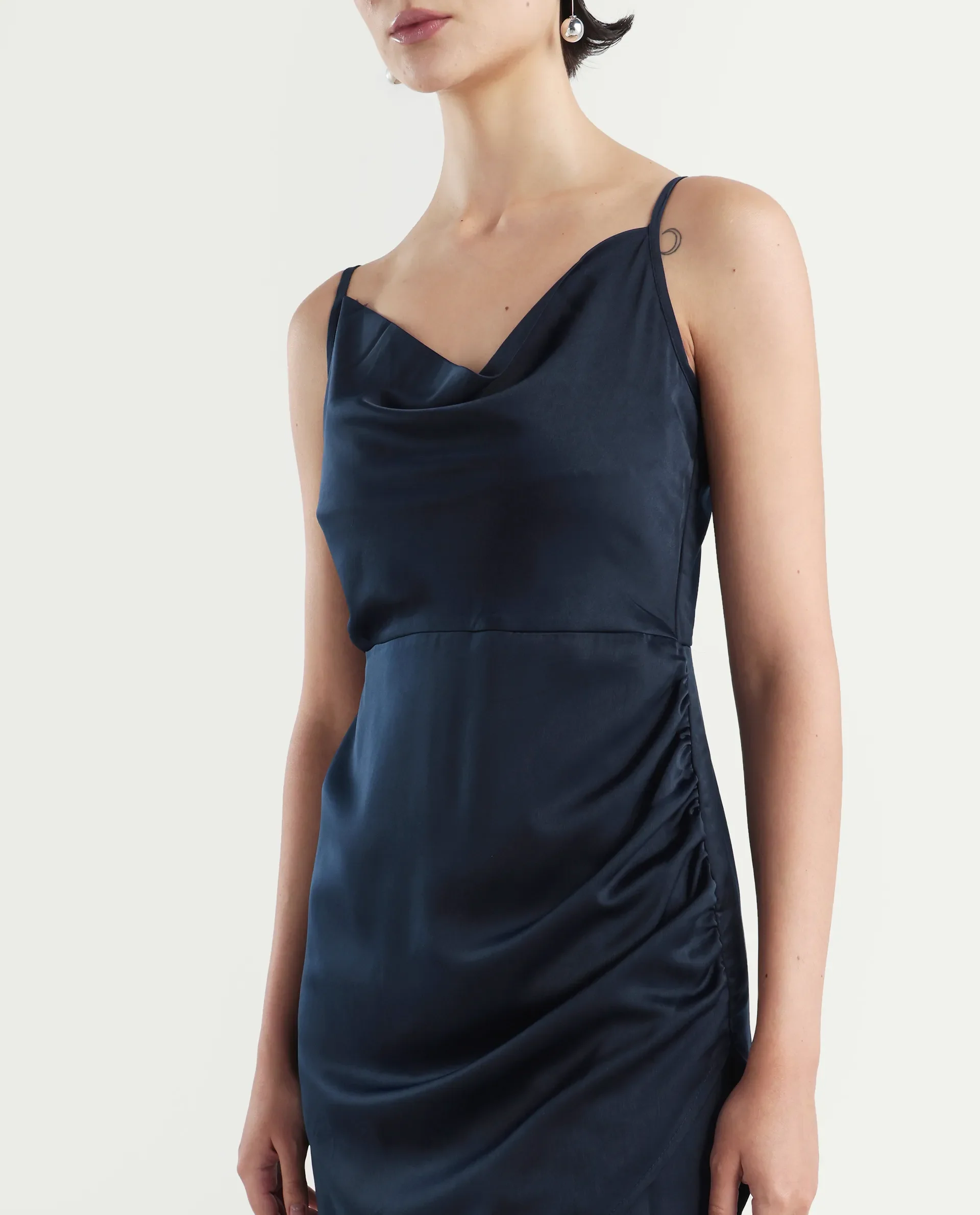Rareism Women's Avilu Navy Polyester Shoulder Straps Fitted Plain Dress - Image 4