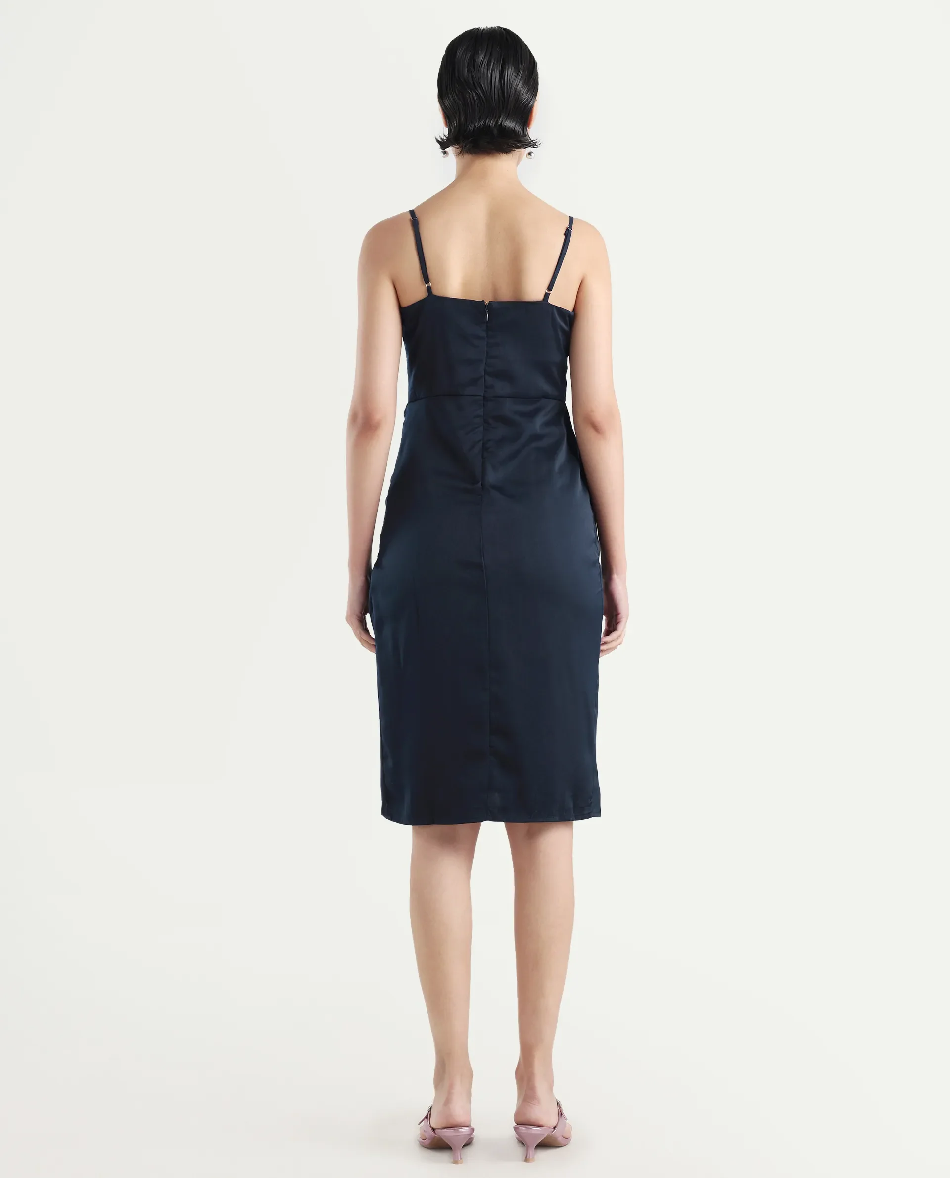 Rareism Women's Avilu Navy Polyester Shoulder Straps Fitted Plain Dress - Image 6