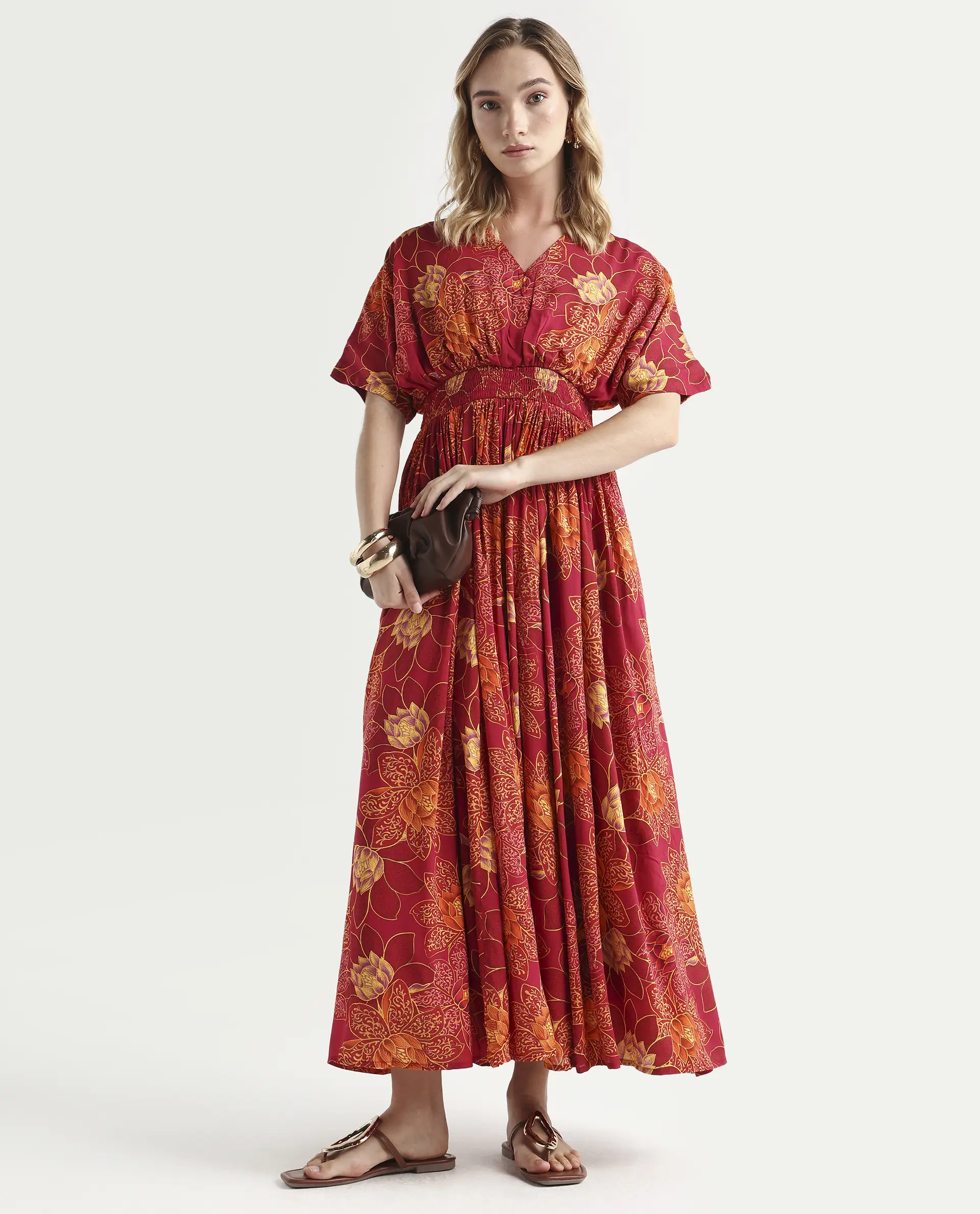 Rareism Women's Avimay Pink Modal V-Neck Fit And Flare Printed Dress - Image 2