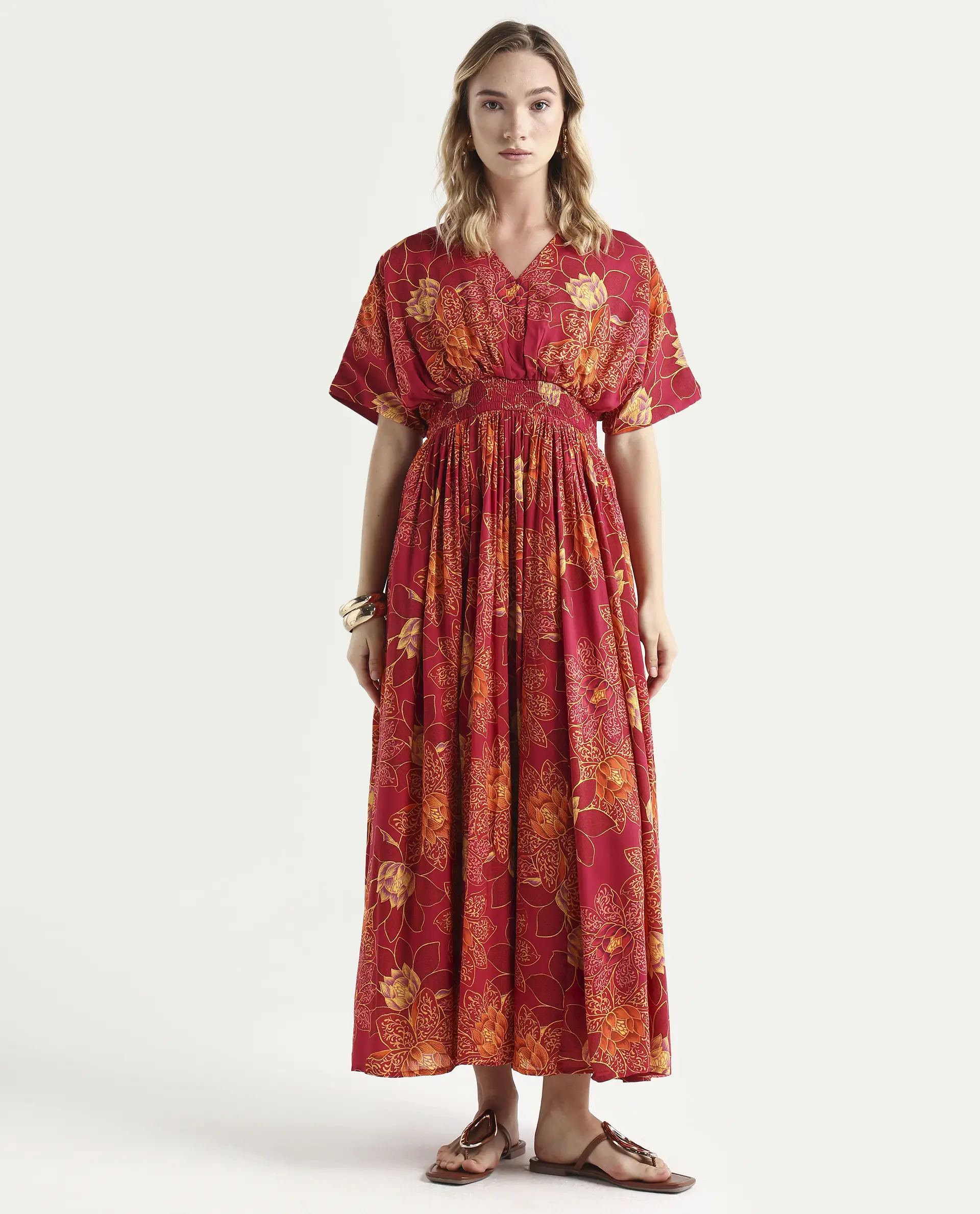 Rareism Women's Avimay Pink Modal V-Neck Fit And Flare Printed Dress - Image 3