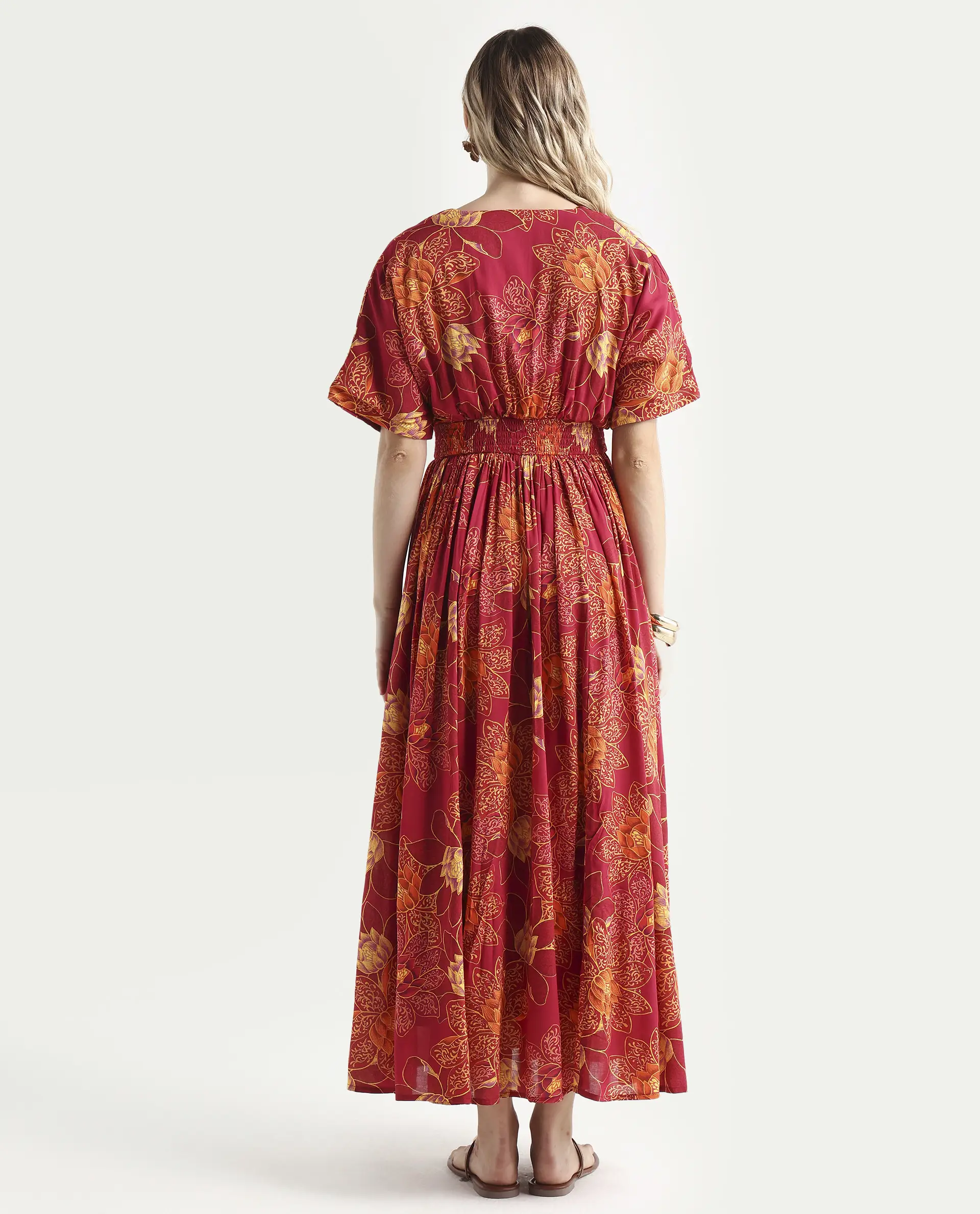 Rareism Women's Avimay Pink Modal V-Neck Fit And Flare Printed Dress - Image 7