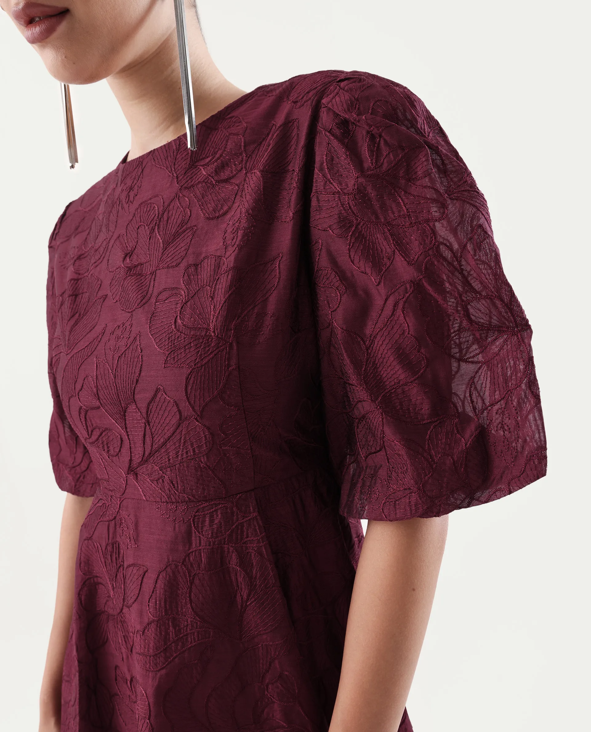 Rareism Women's Avind Maroon Viscose Blend Round Neck Fit And Flare Plain Dress - Image 5