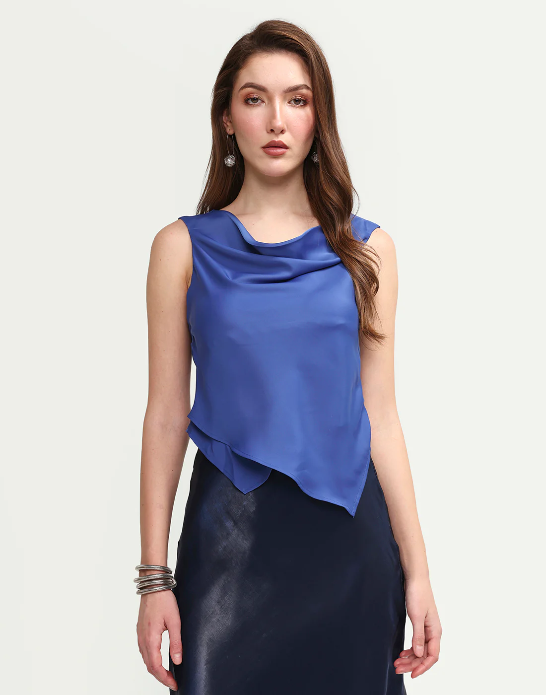 Rareism Women's Avini Blue Polyester Sleeveless Fitted Plain Top - Image 3
