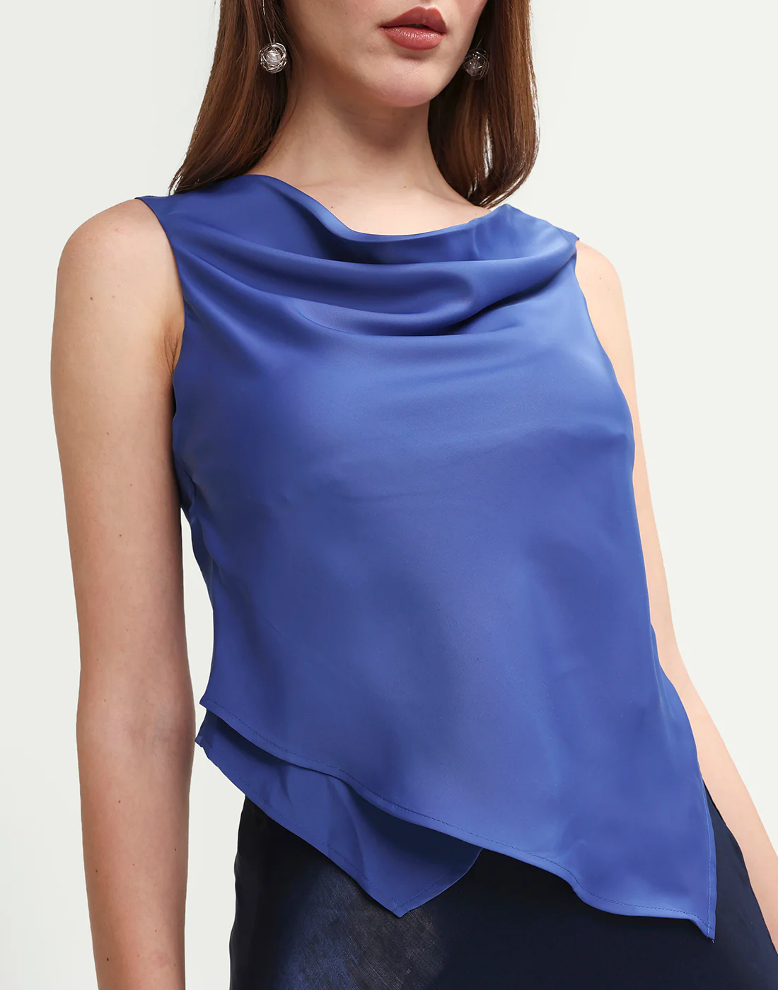 Rareism Women's Avini Blue Polyester Sleeveless Fitted Plain Top - Image 4