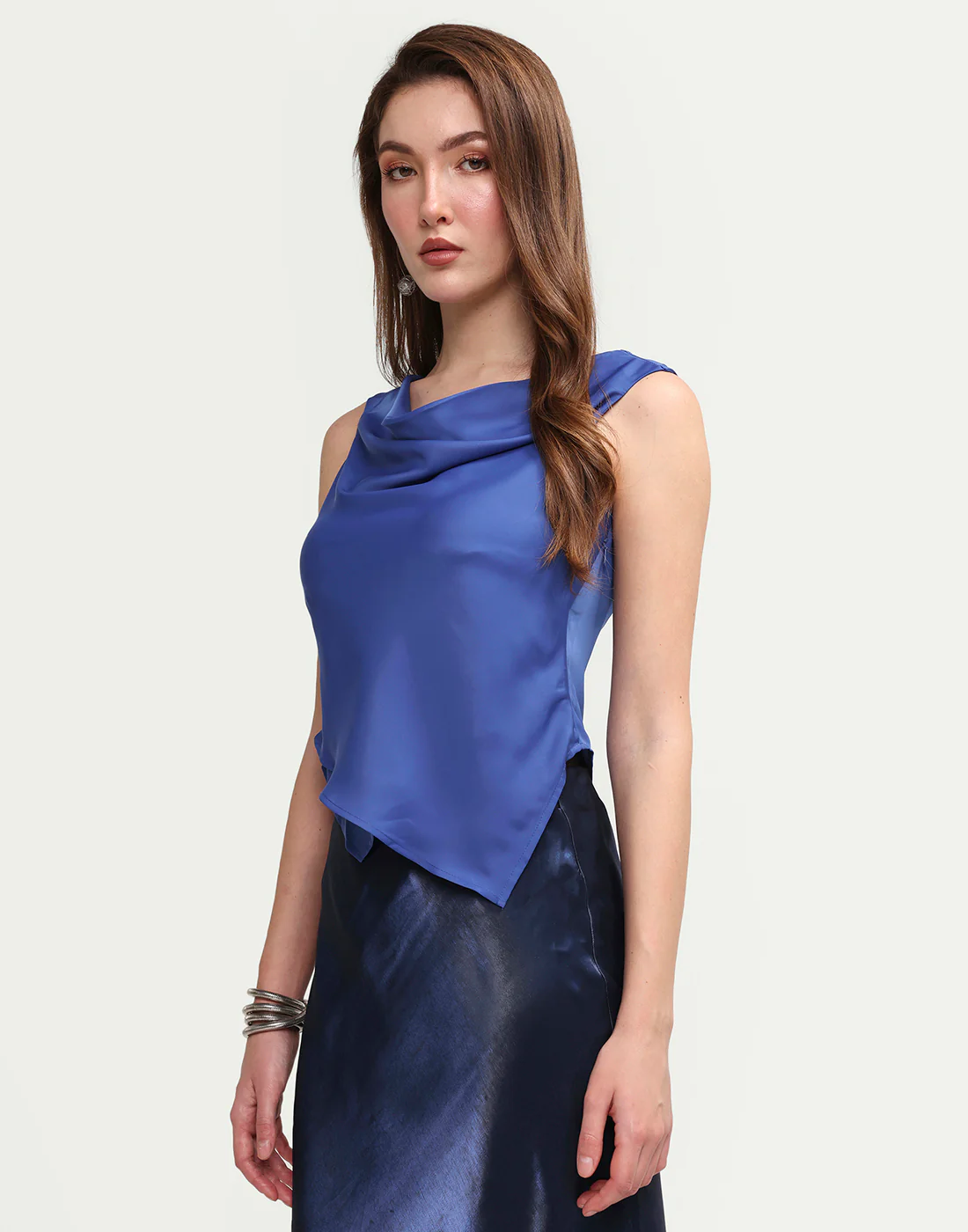 Rareism Women's Avini Blue Polyester Sleeveless Fitted Plain Top - Image 5