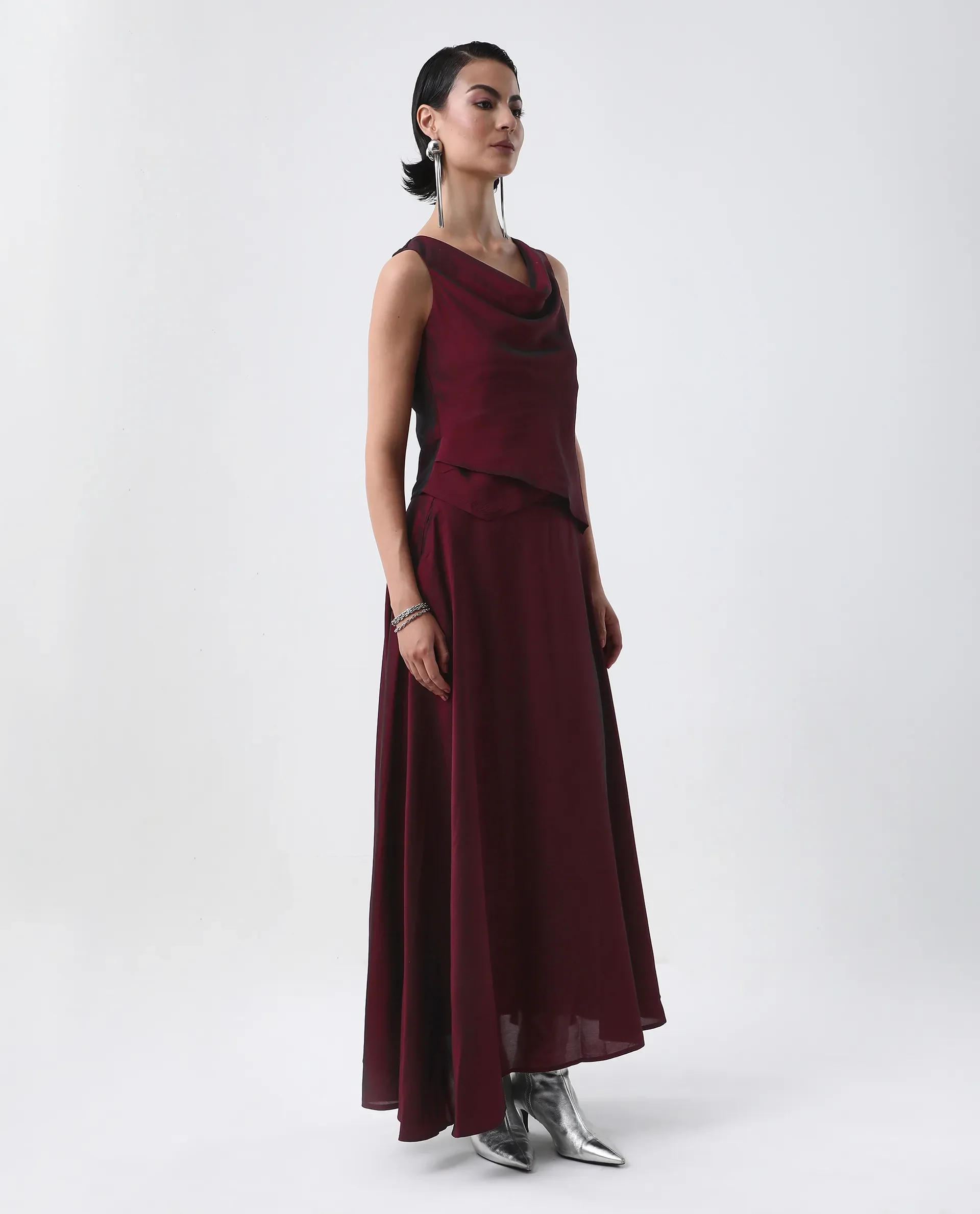 Rareism Women's Avinij B Maroon Polyester Flared Skirt - Image 9