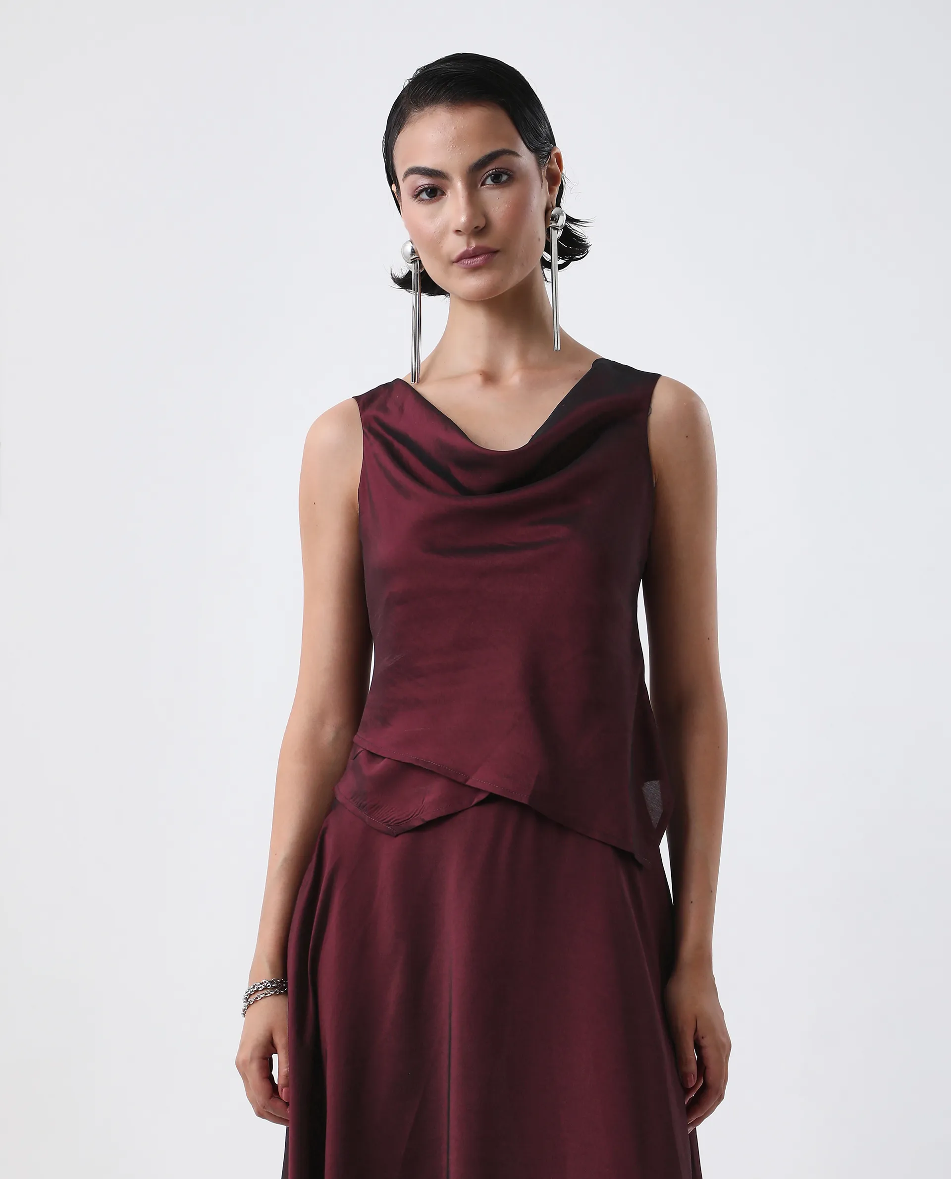 Rareism Women's Avnij T Maroon Polyester Cowl Top