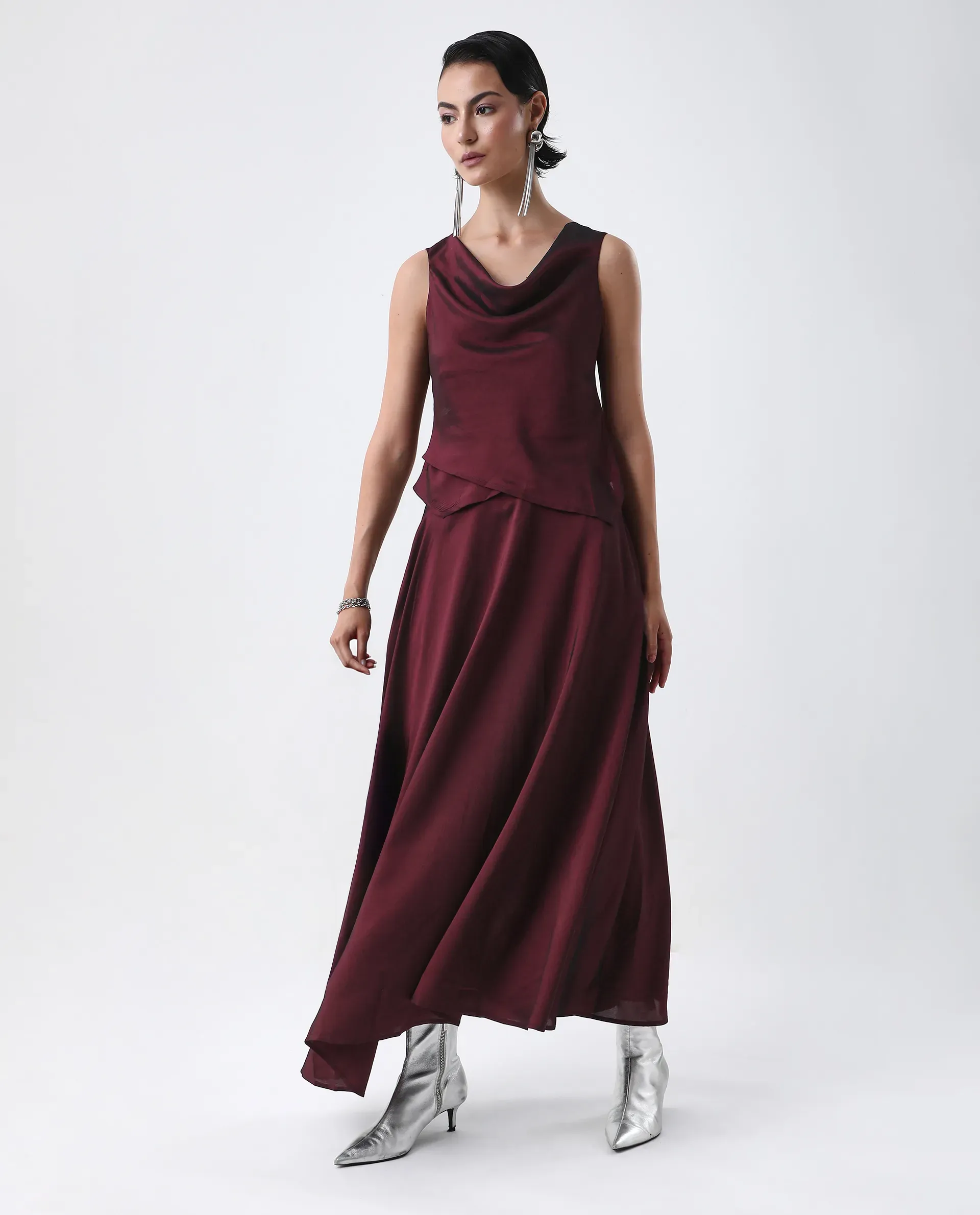 Rareism Women's Avnij T Maroon Polyester Cowl Top - Image 2