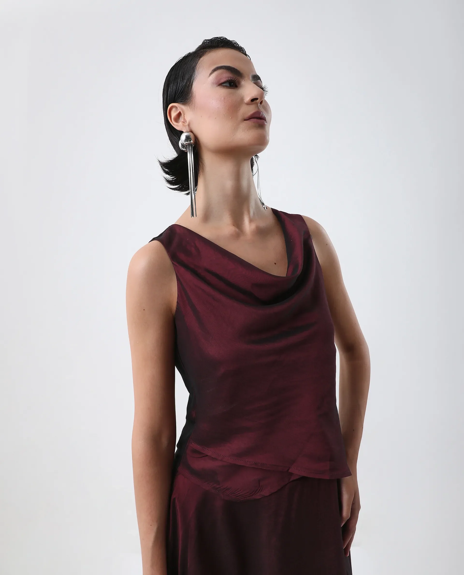 Rareism Women's Avnij T Maroon Polyester Cowl Top - Image 5