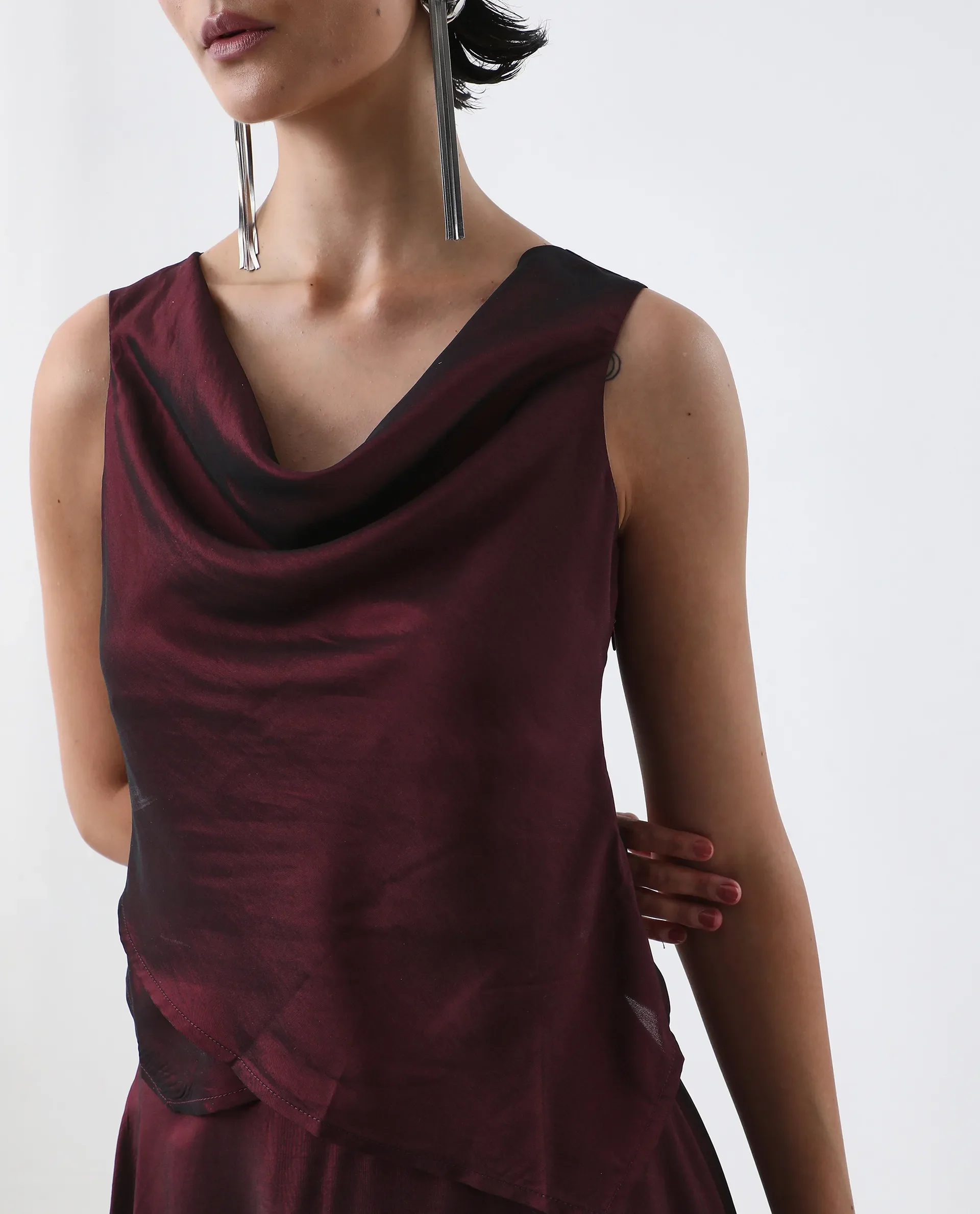 Rareism Women's Avnij T Maroon Polyester Cowl Top - Image 6