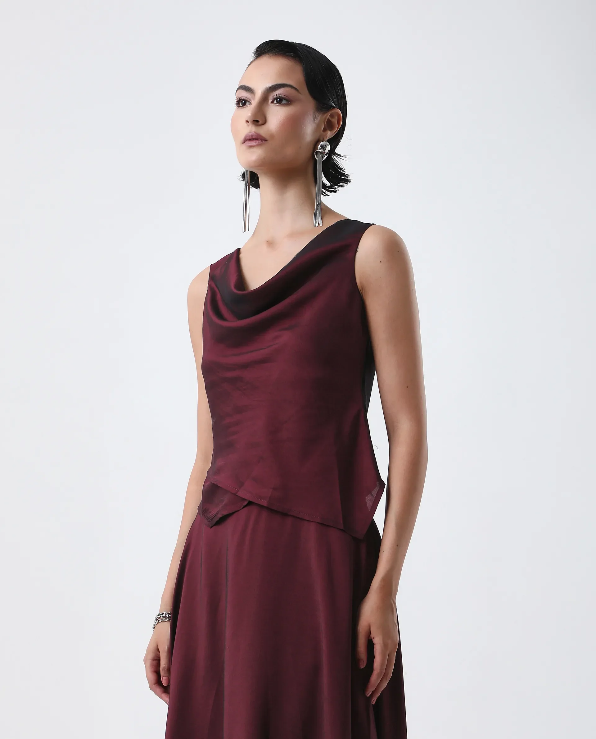 Rareism Women's Avnij T Maroon Polyester Cowl Top - Image 7