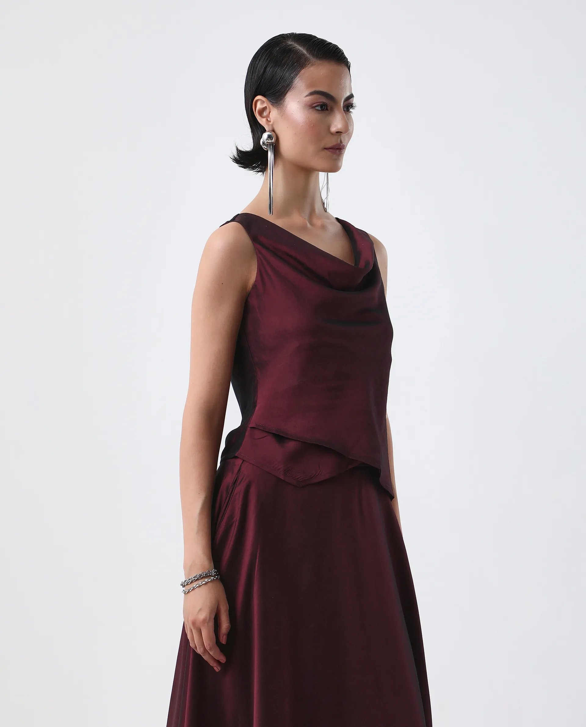 Rareism Women's Avnij T Maroon Polyester Cowl Top - Image 8