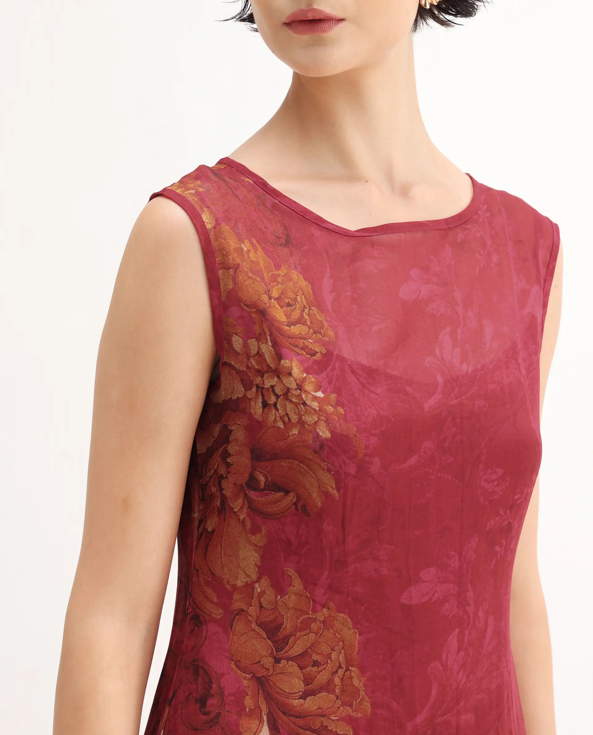 Rareism Women's Avins Pink Viscose Organza Round Neck Fit And Flare Printed Dress - Image 4