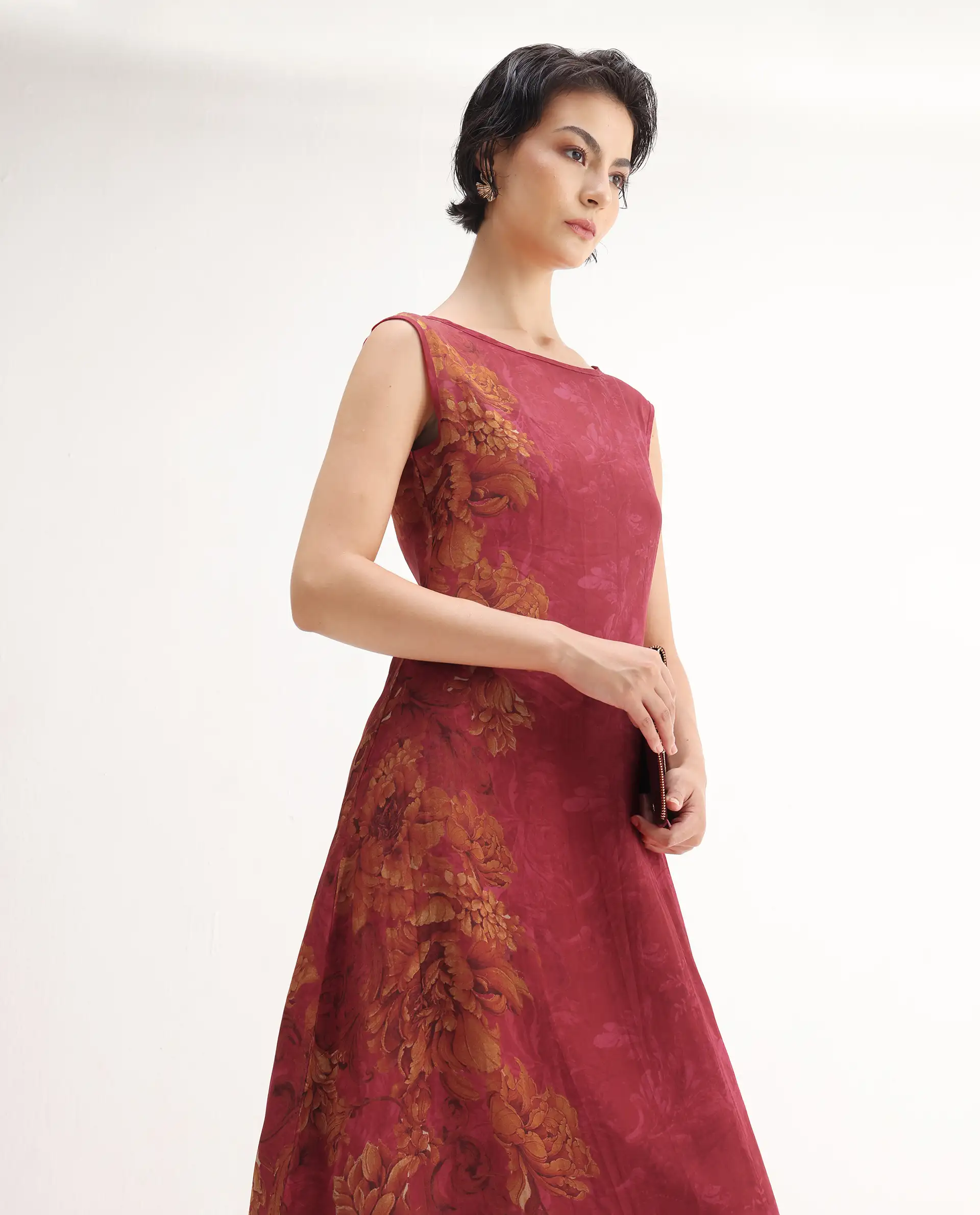 Rareism Women's Avins Pink Viscose Organza Round Neck Fit And Flare Printed Dress - Image 5