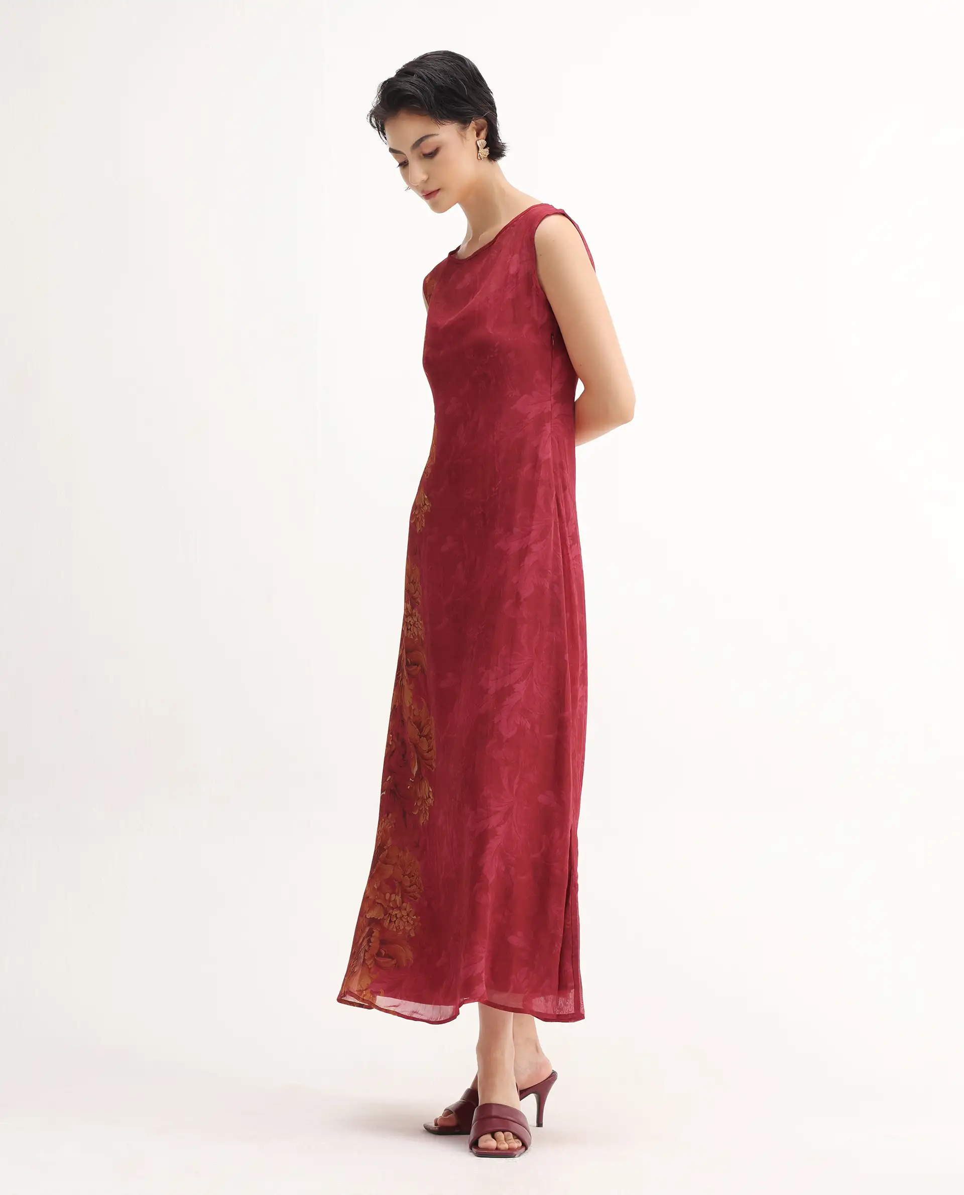 Rareism Women's Avins Pink Viscose Organza Round Neck Fit And Flare Printed Dress - Image 7