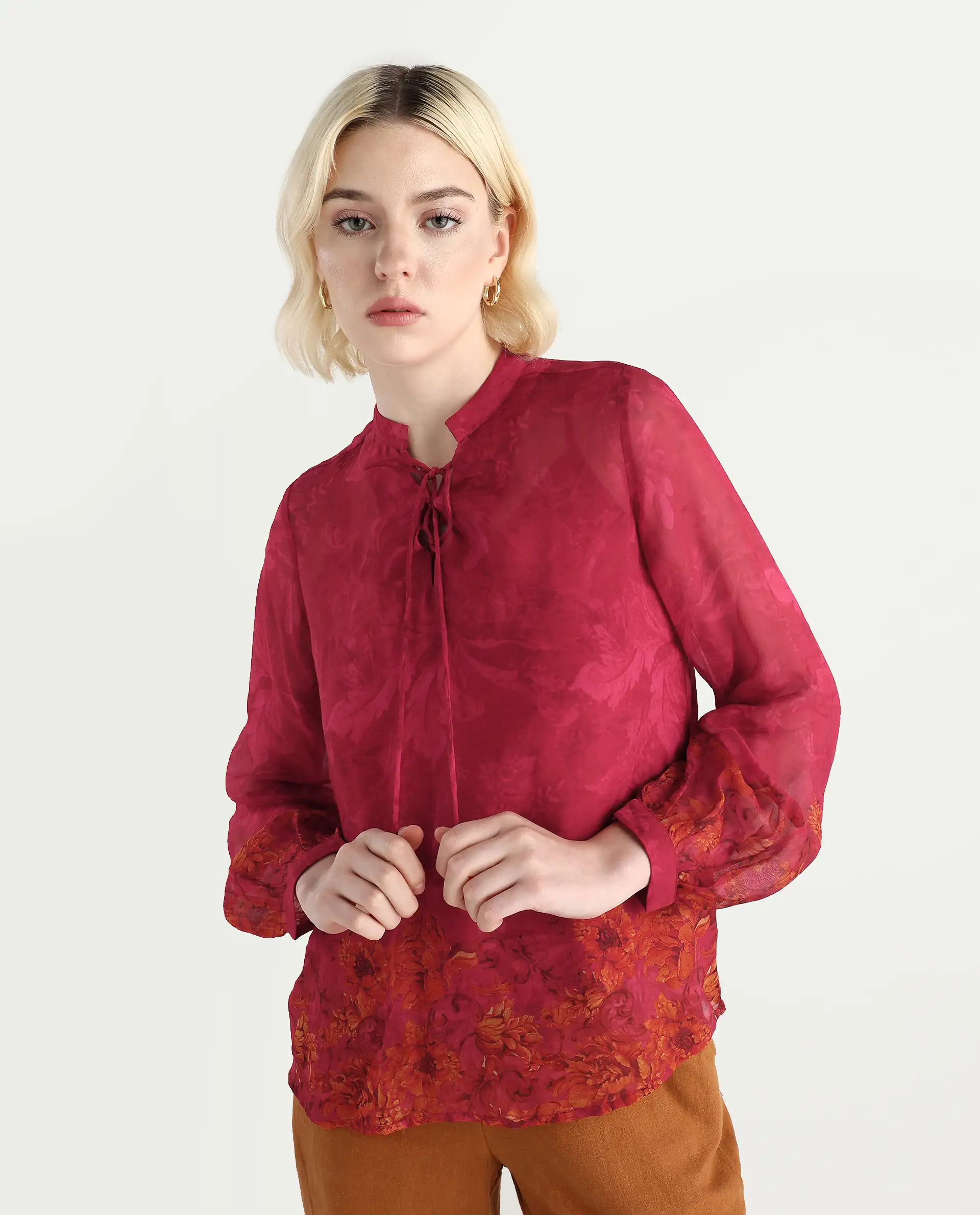 Rareism Women's Avint Pink Viscose Crew Neck Regular Fit Top