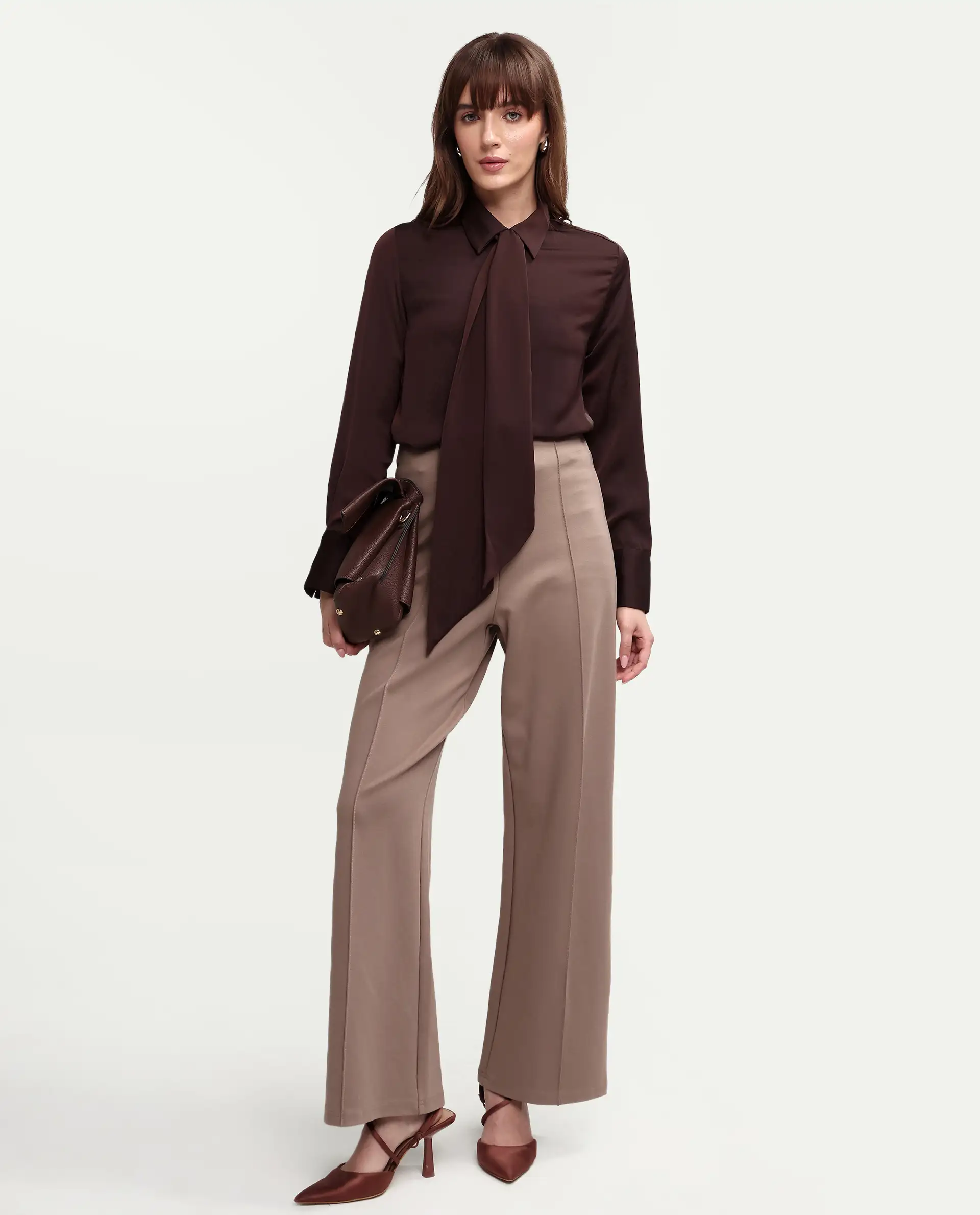 Rareism Women's Aviol S-26 Brown Full Sleeve Spread Collar Regular Top - Image 2