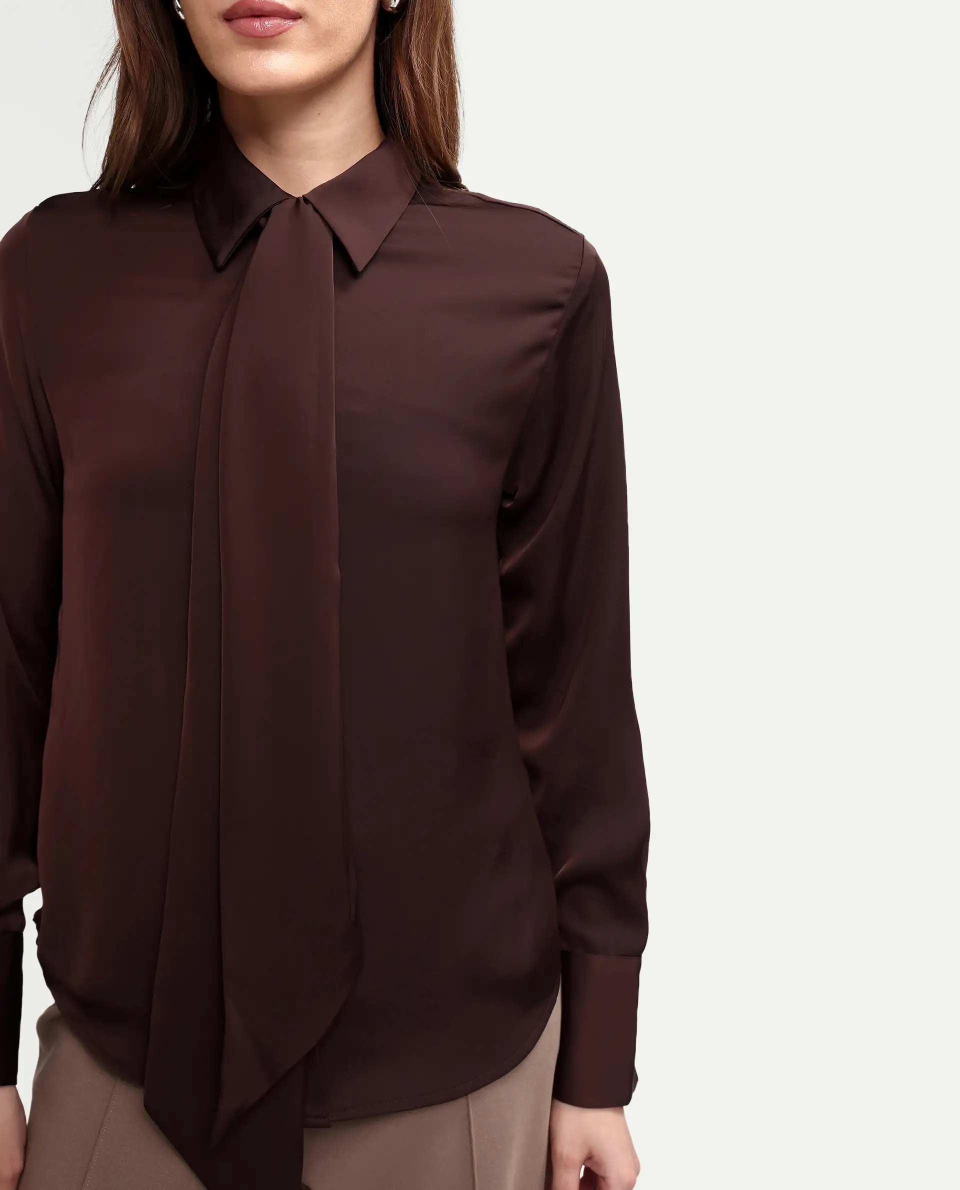 Rareism Women's Aviol S-26 Brown Full Sleeve Spread Collar Regular Top - Image 4