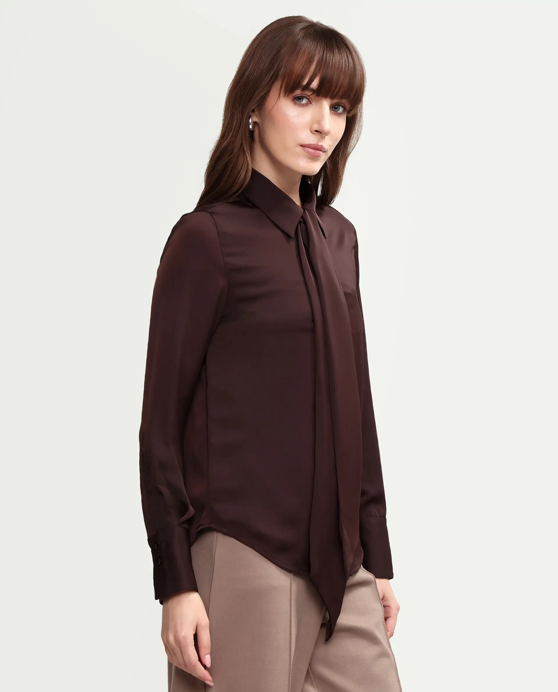 Rareism Women's Aviol S-26 Brown Full Sleeve Spread Collar Regular Top - Image 5