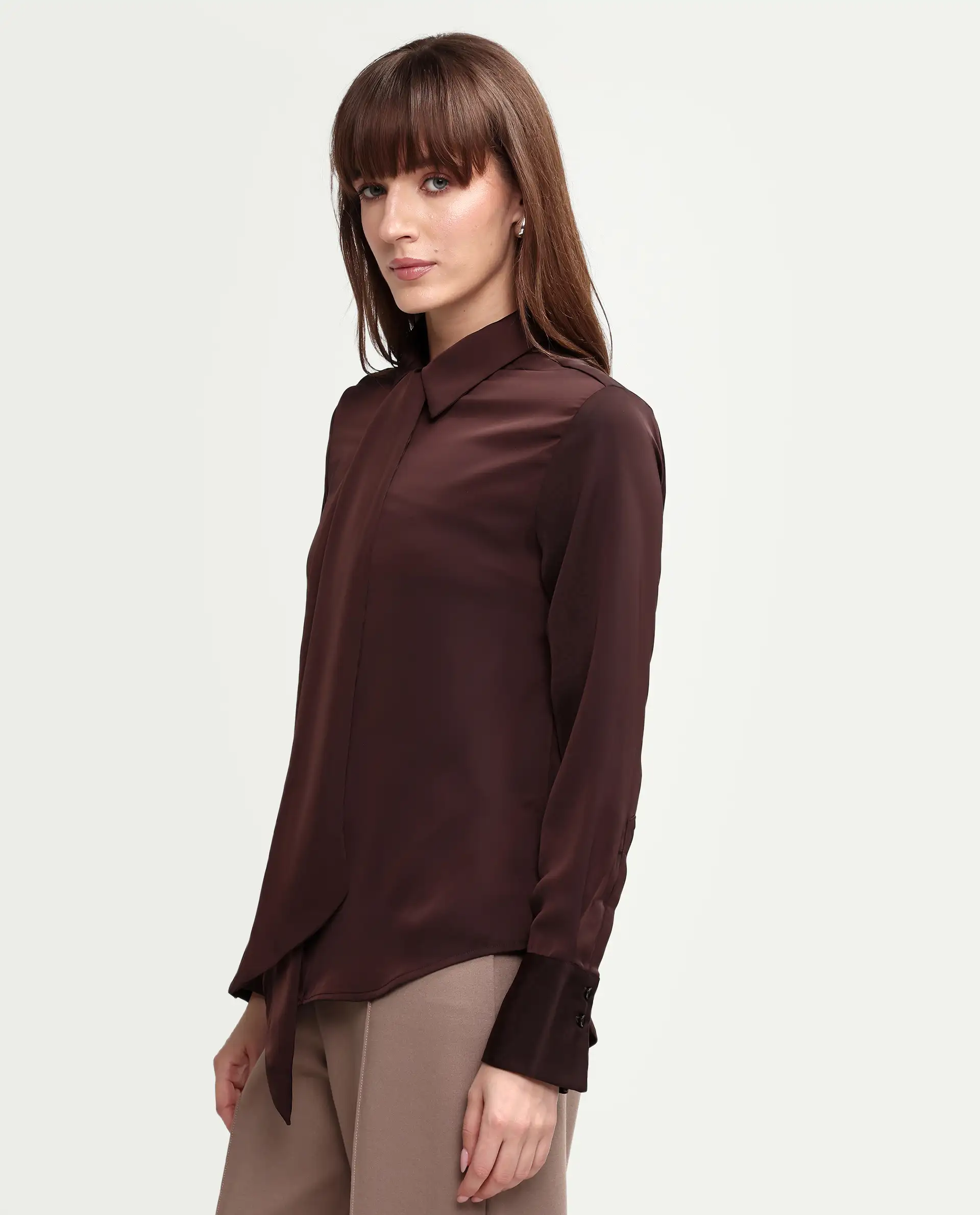 Rareism Women's Aviol S-26 Brown Full Sleeve Spread Collar Regular Top - Image 6
