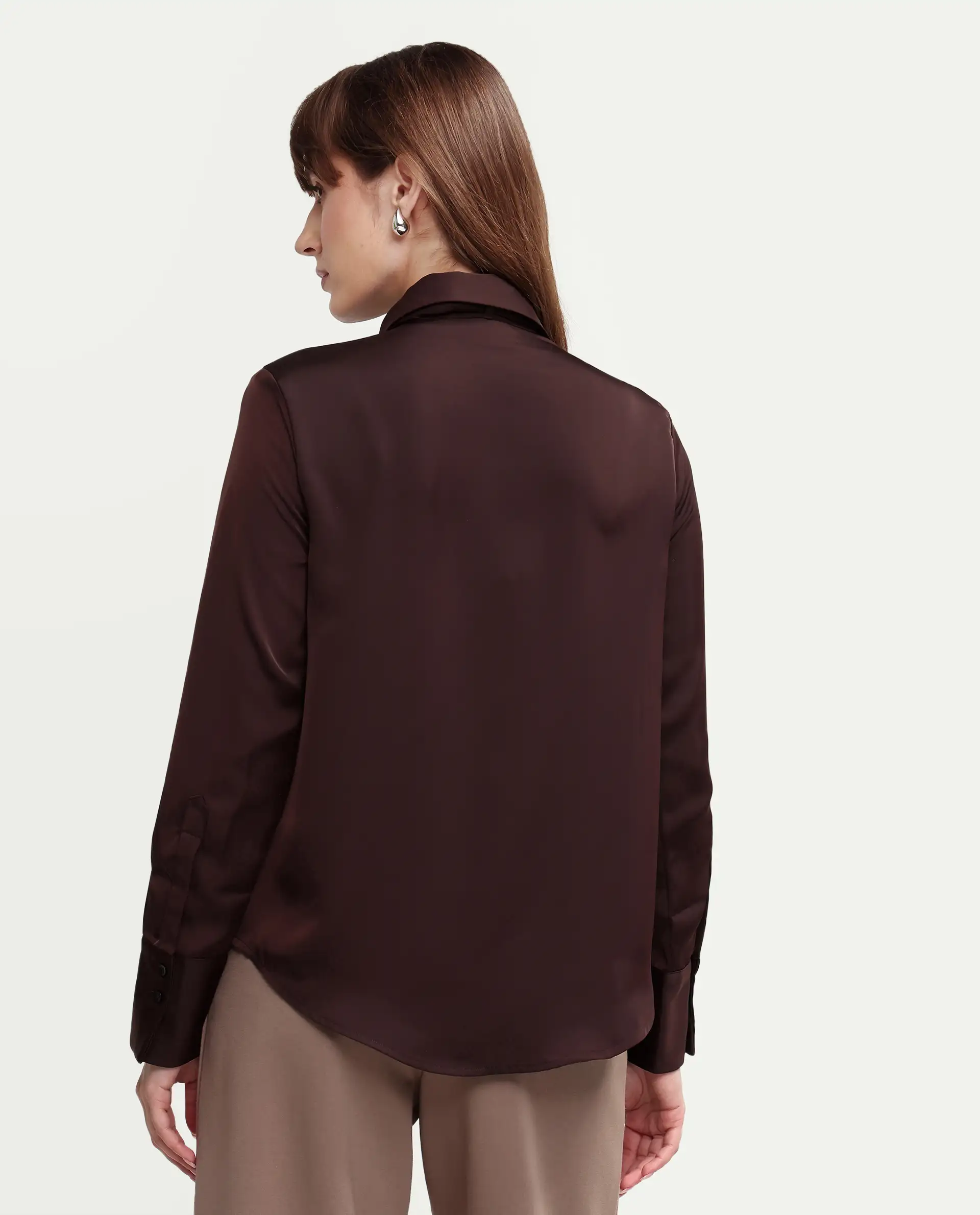 Rareism Women's Aviol S-26 Brown Full Sleeve Spread Collar Regular Top - Image 7