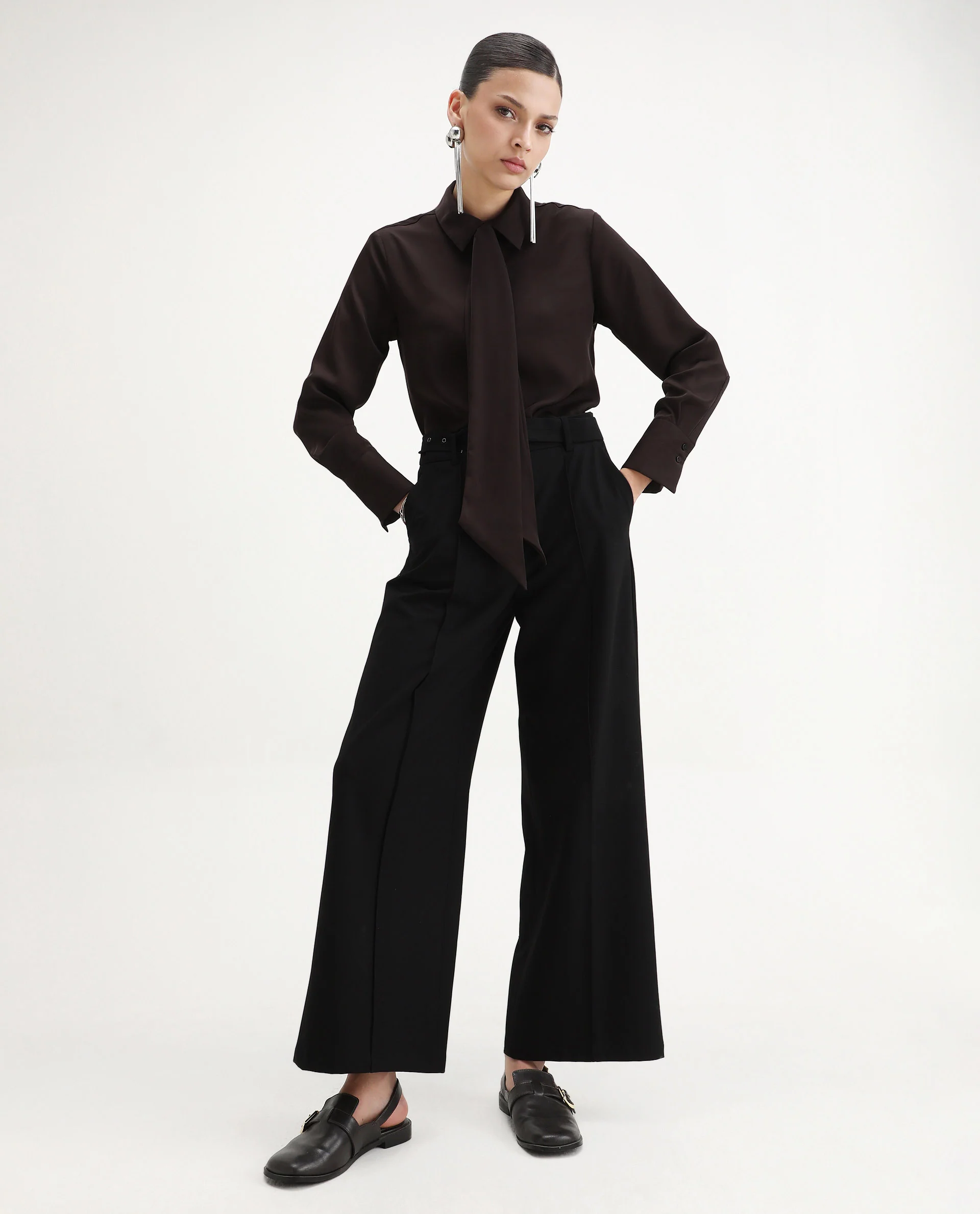 Rareism Women's Aviol Brown Polyester Collared Neck Regular Fit Shirt - Image 2