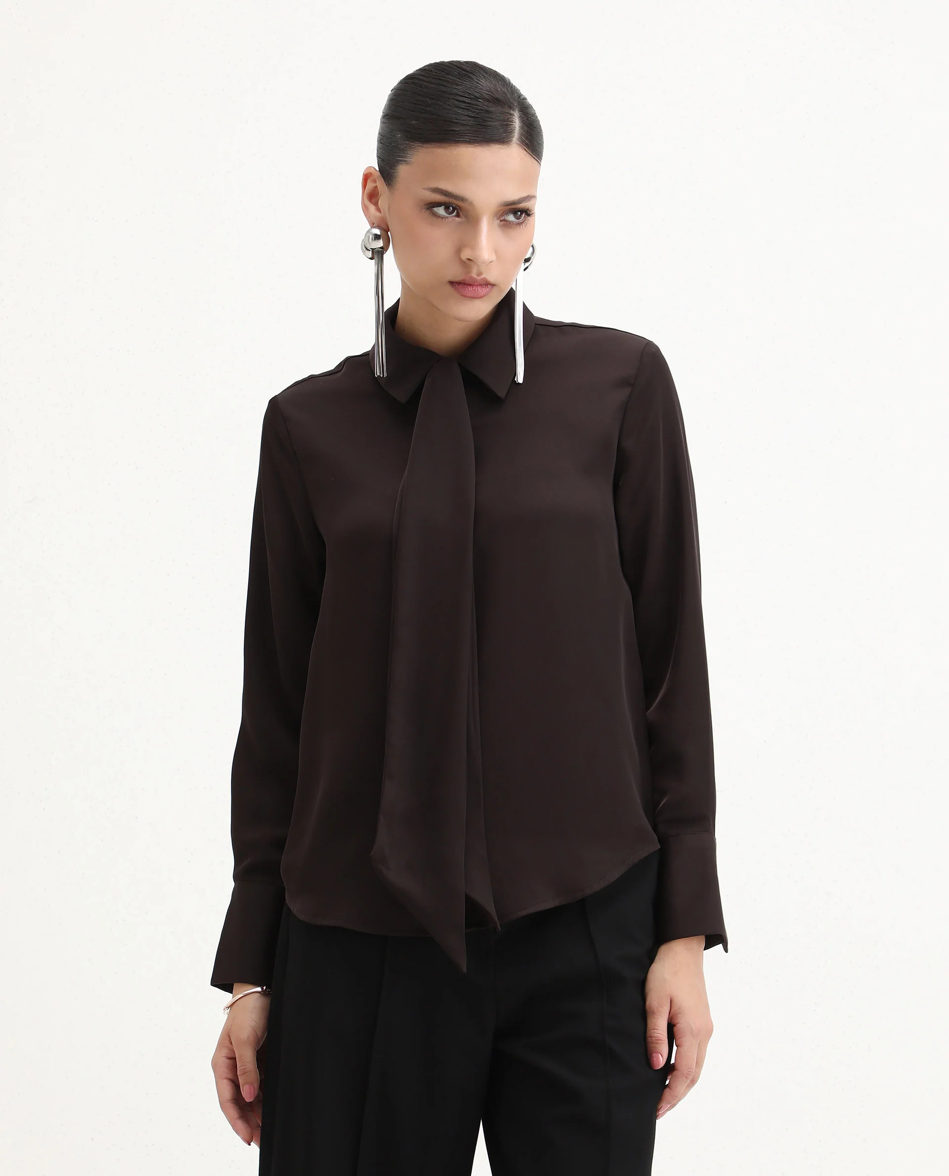 Rareism Women's Aviol Brown Polyester Collared Neck Regular Fit Shirt - Image 3
