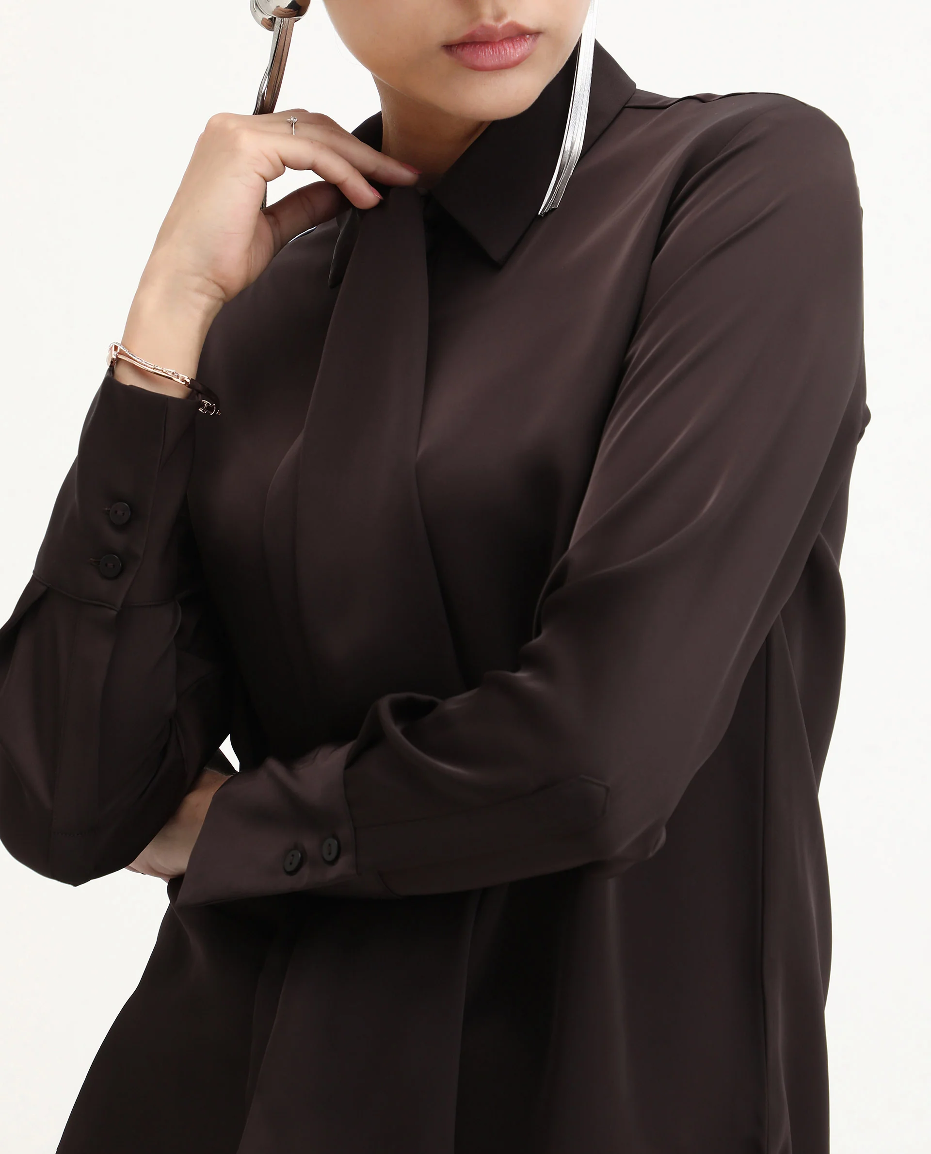 Rareism Women's Aviol Brown Polyester Collared Neck Regular Fit Shirt - Image 5