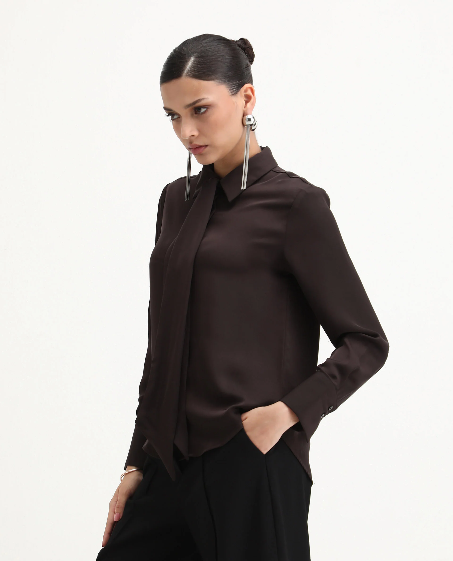Rareism Women's Aviol Brown Polyester Collared Neck Regular Fit Shirt - Image 6