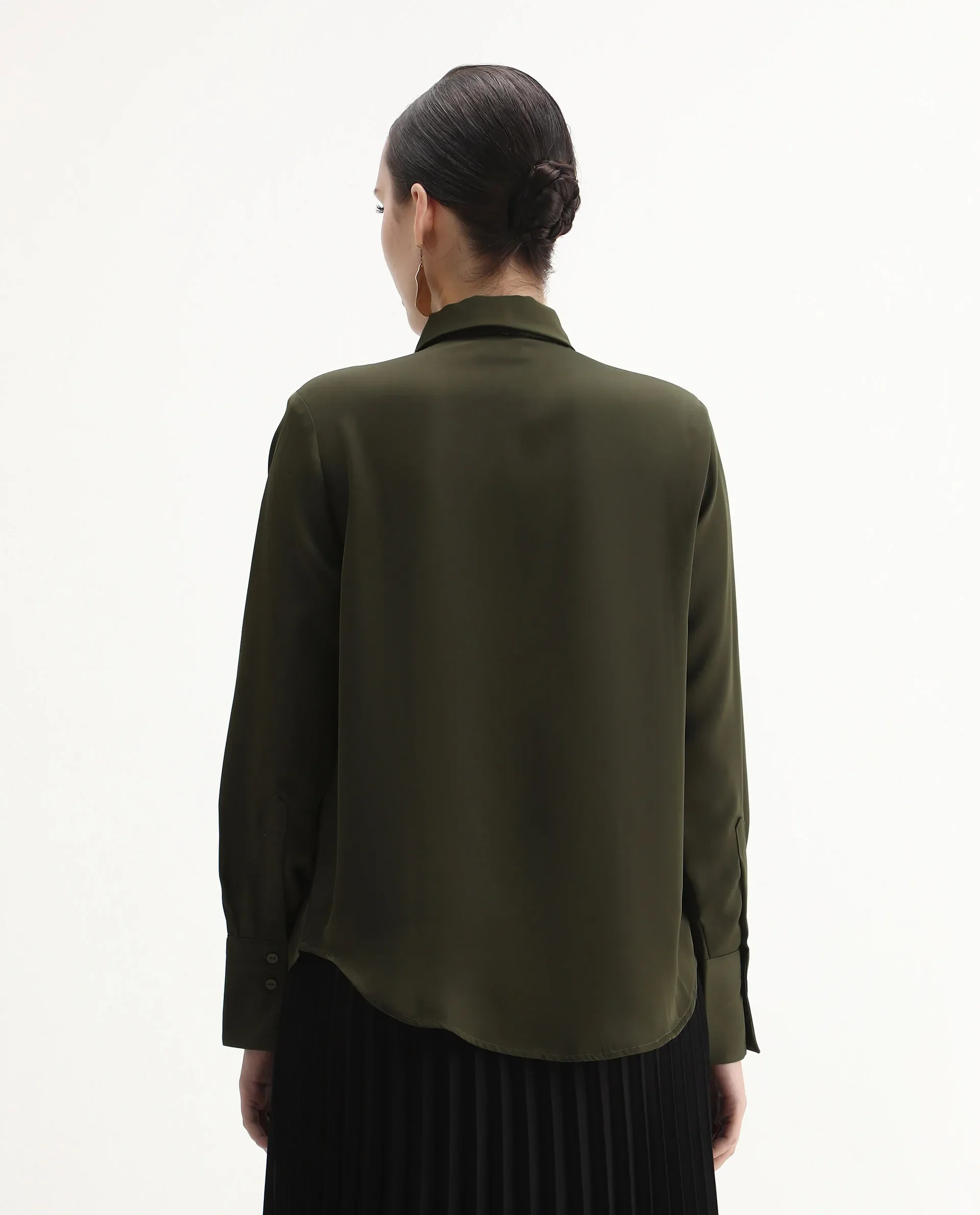 Rareism Women Aviol Olive Collared Neck Button Closure Plain Shirt - Image 7