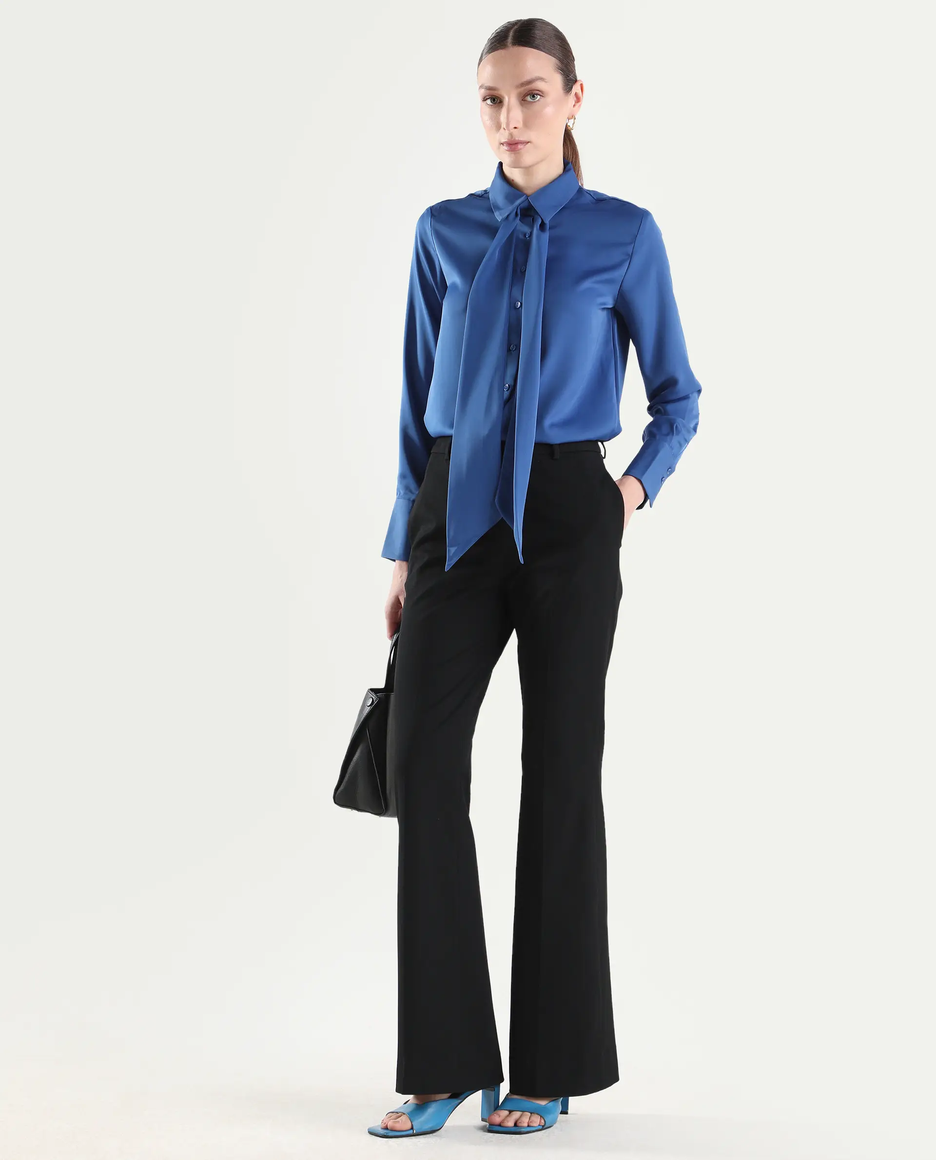Rareism Women's Aviol Blue Polyester Full Sleeve Regular Fit Plain Top - Image 2