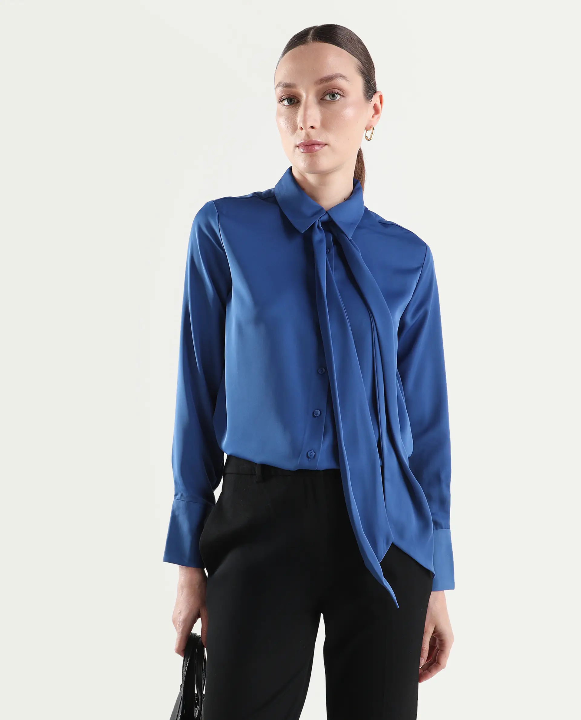 Rareism Women's Aviol Blue Polyester Full Sleeve Regular Fit Plain Top - Image 3