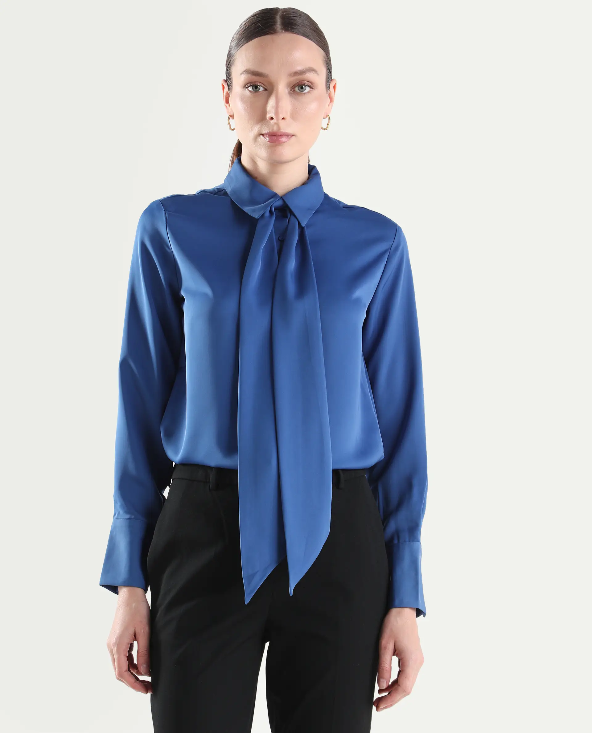 Rareism Women's Aviol Blue Polyester Full Sleeve Regular Fit Plain Top - Image 4
