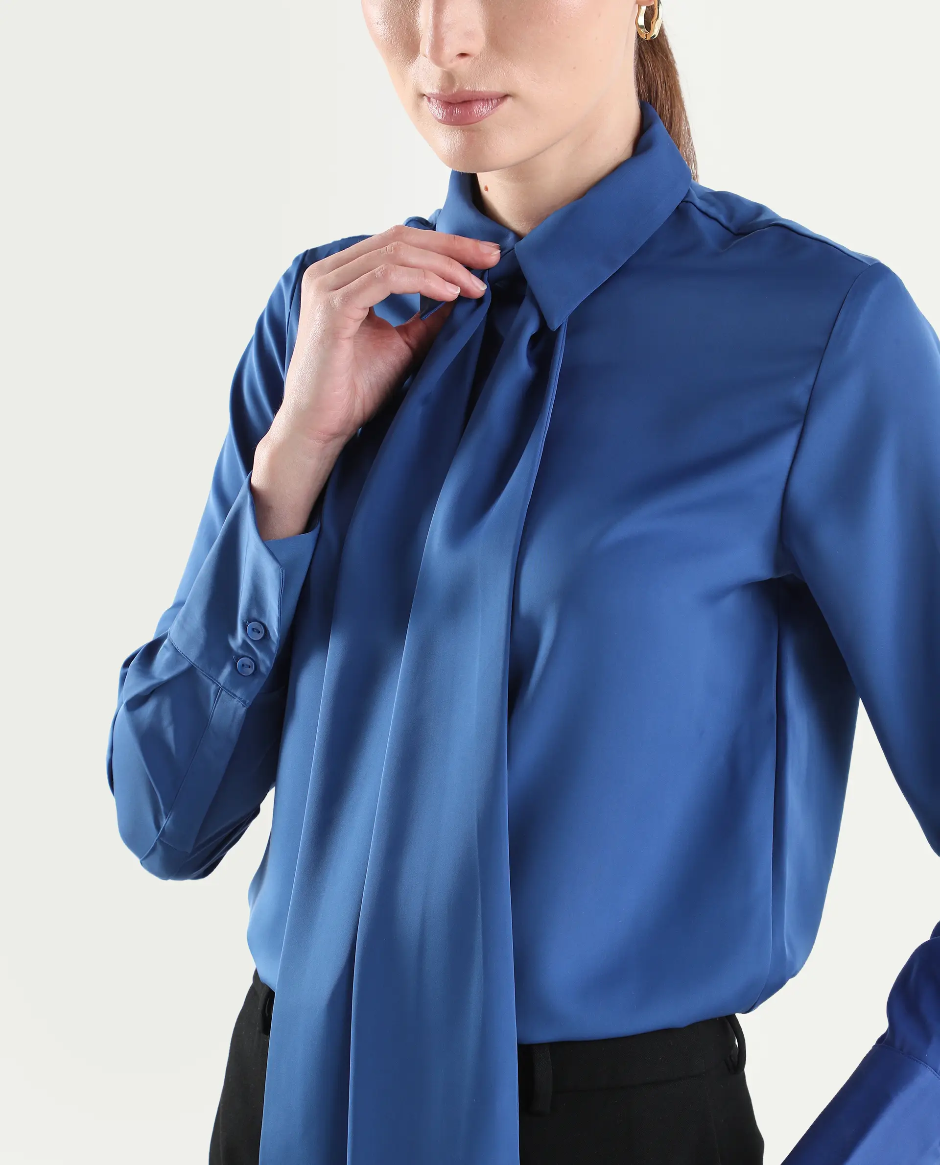 Rareism Women's Aviol Blue Polyester Full Sleeve Regular Fit Plain Top - Image 5