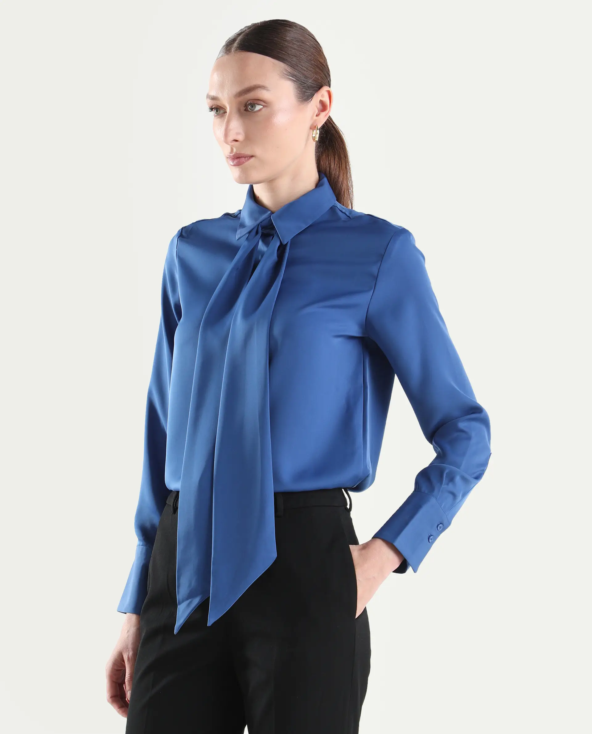 Rareism Women's Aviol Blue Polyester Full Sleeve Regular Fit Plain Top - Image 6