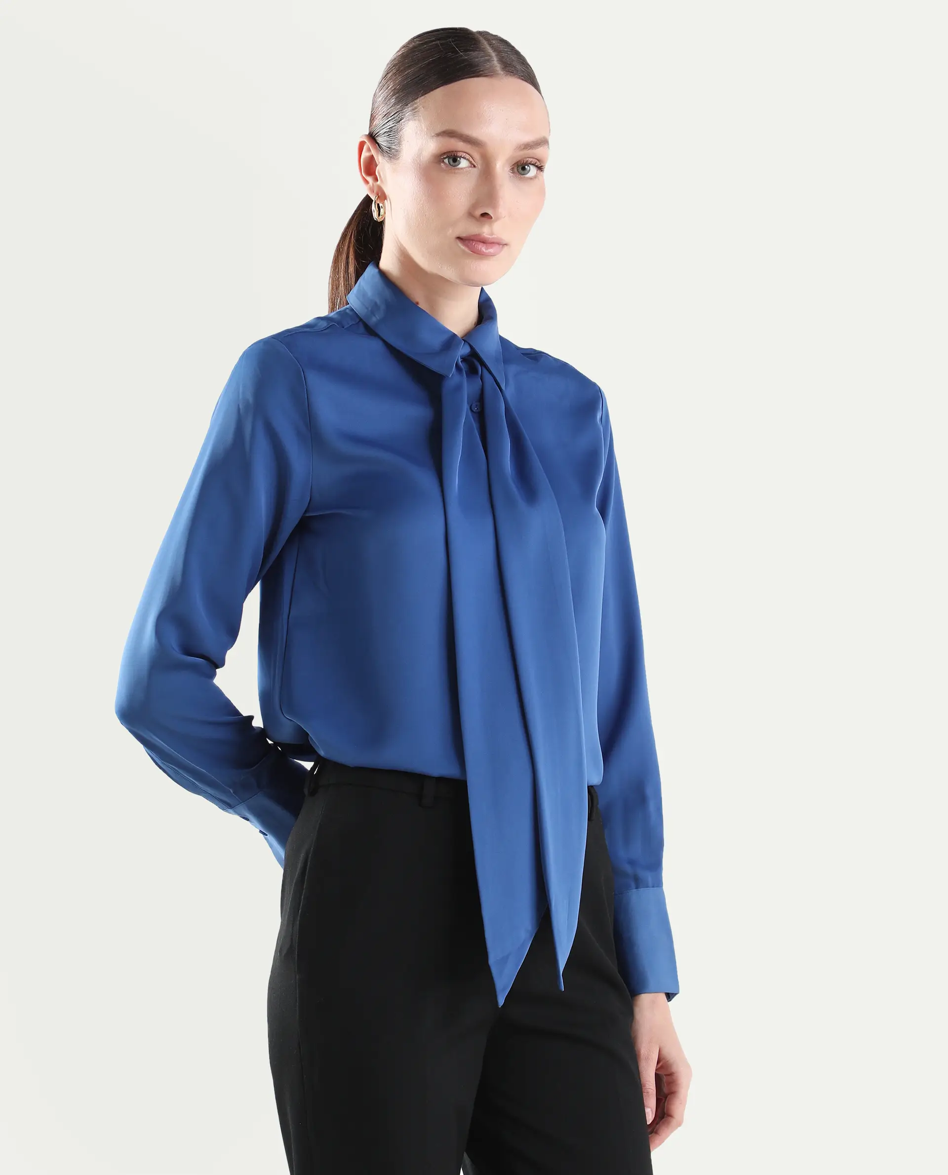 Rareism Women's Aviol Blue Polyester Full Sleeve Regular Fit Plain Top - Image 7