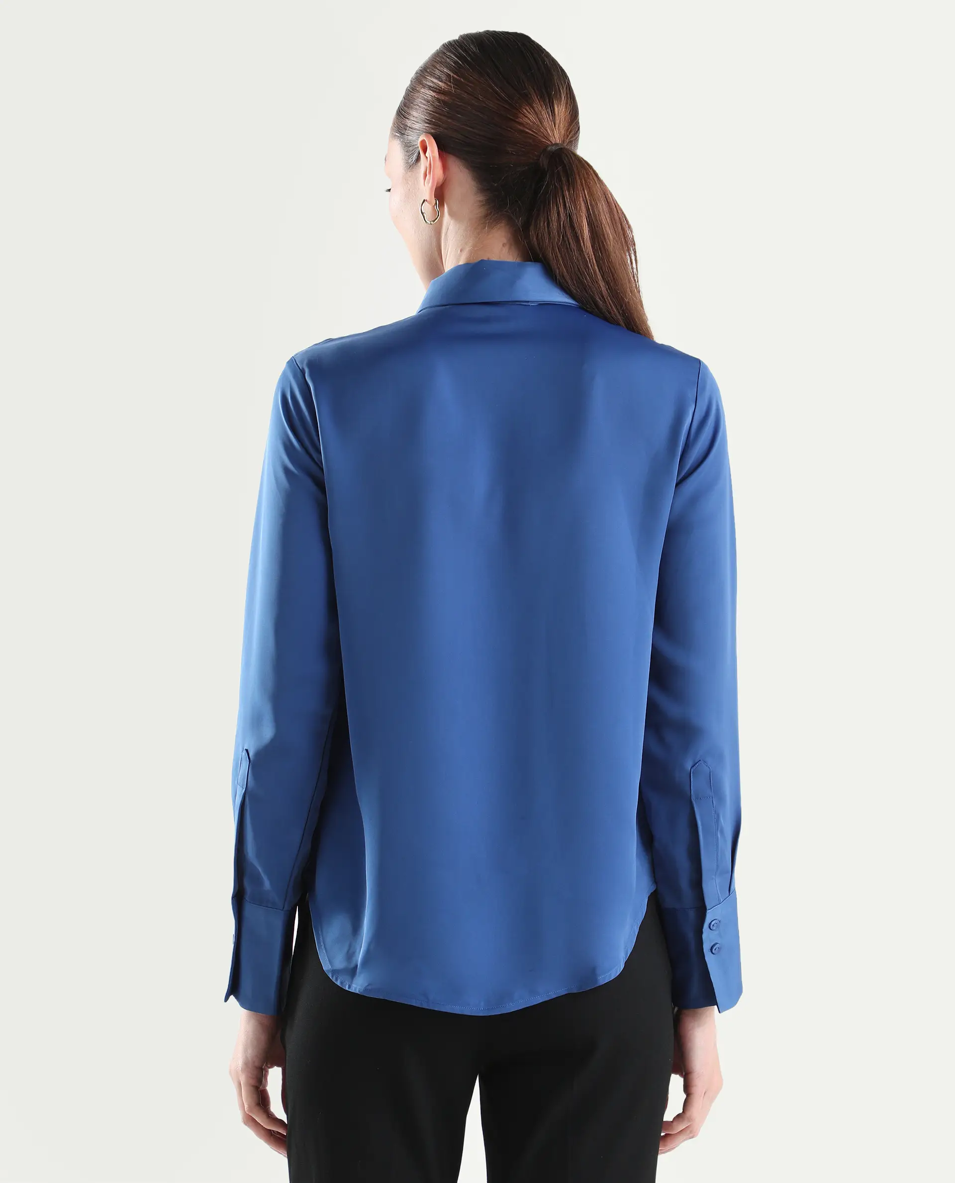Rareism Women's Aviol Blue Polyester Full Sleeve Regular Fit Plain Top - Image 8