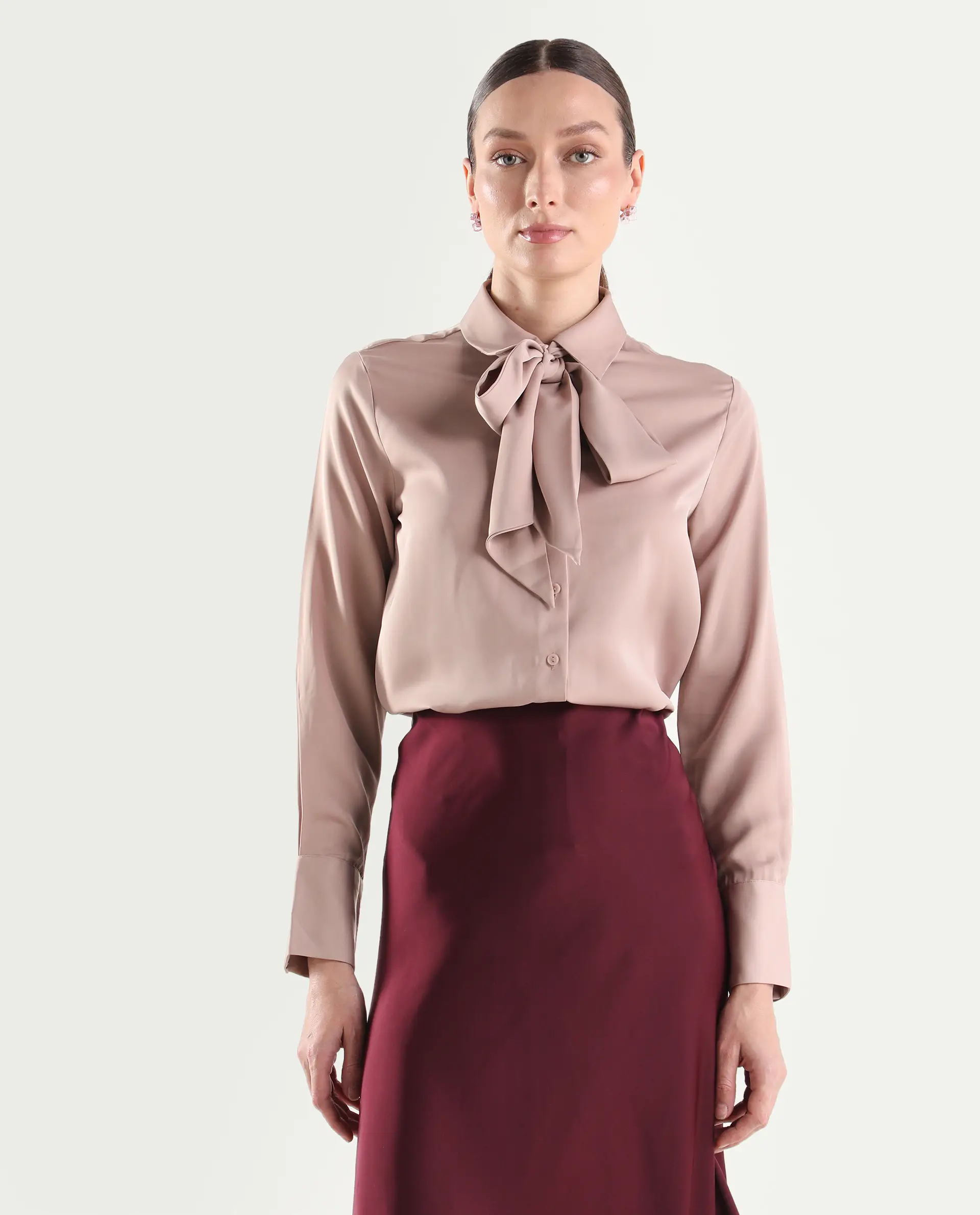 Rareism Women's Aviol Dusky Pink Polyester Full Sleeve Regular Fit Plain Top - Image 3