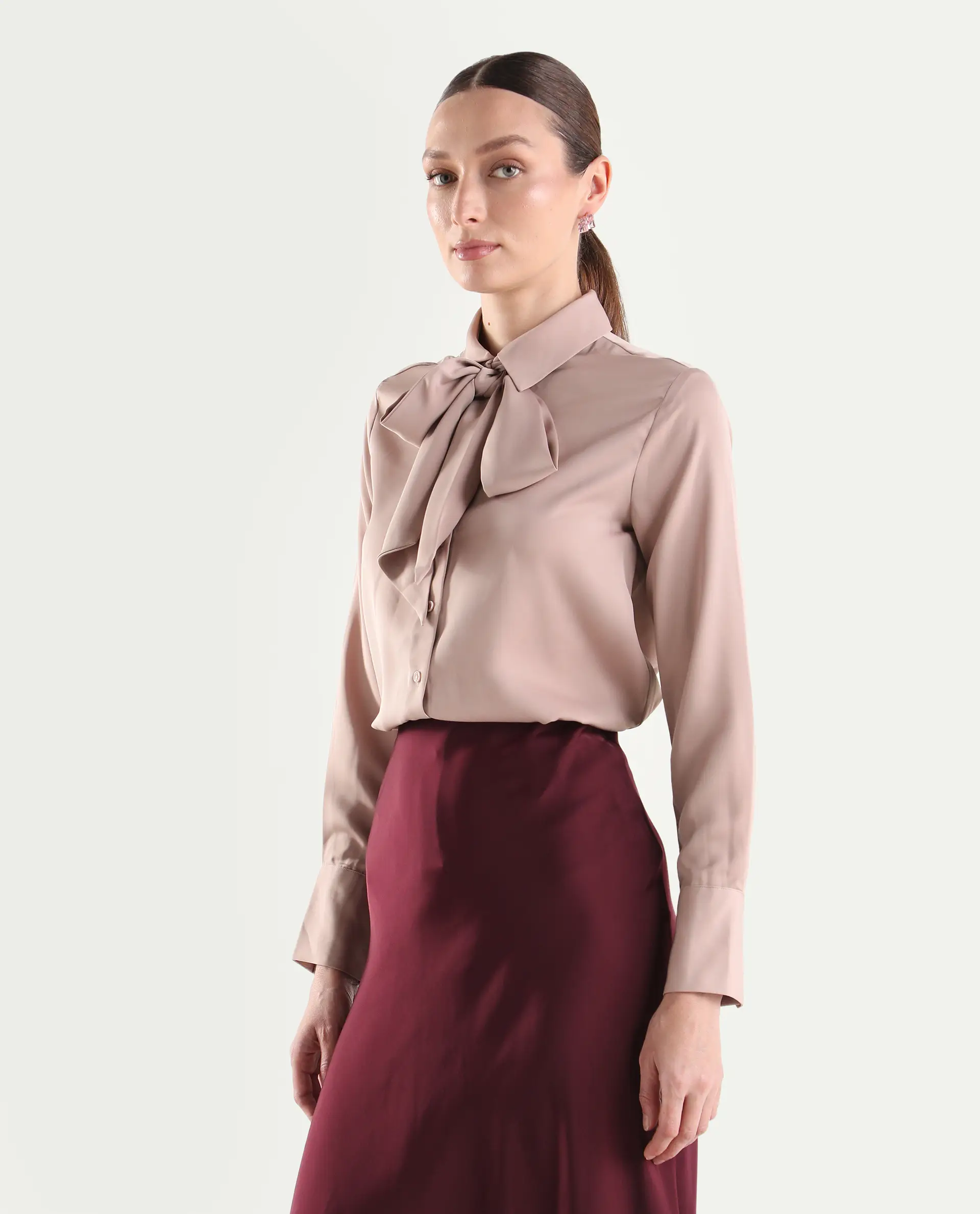 Rareism Women's Aviol Dusky Pink Polyester Full Sleeve Regular Fit Plain Top - Image 5