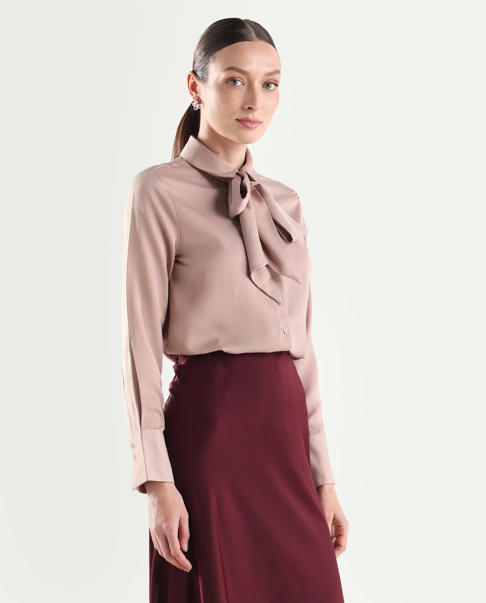 Rareism Women's Aviol Dusky Pink Polyester Full Sleeve Regular Fit Plain Top - Image 6