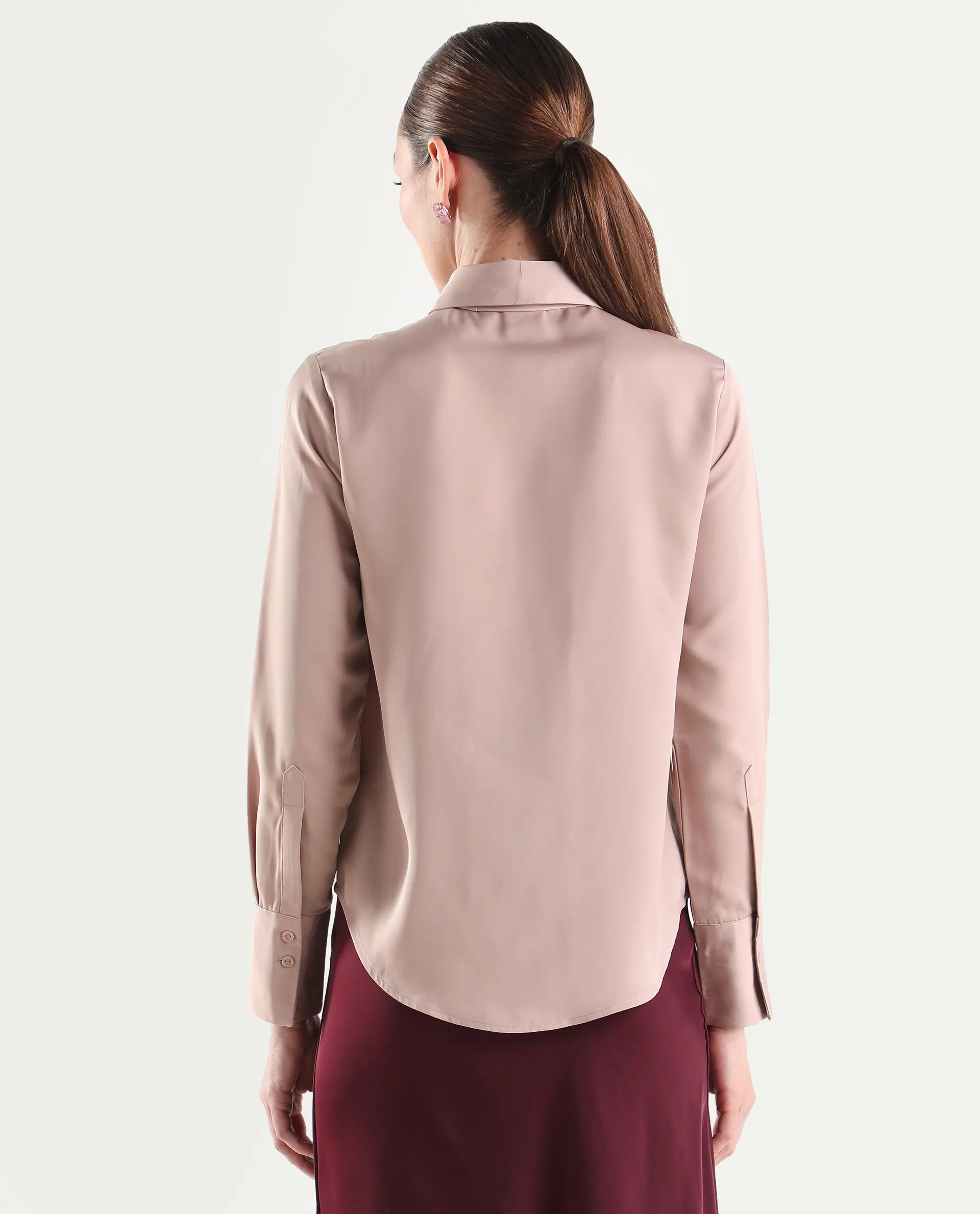 Rareism Women's Aviol Dusky Pink Polyester Full Sleeve Regular Fit Plain Top - Image 7