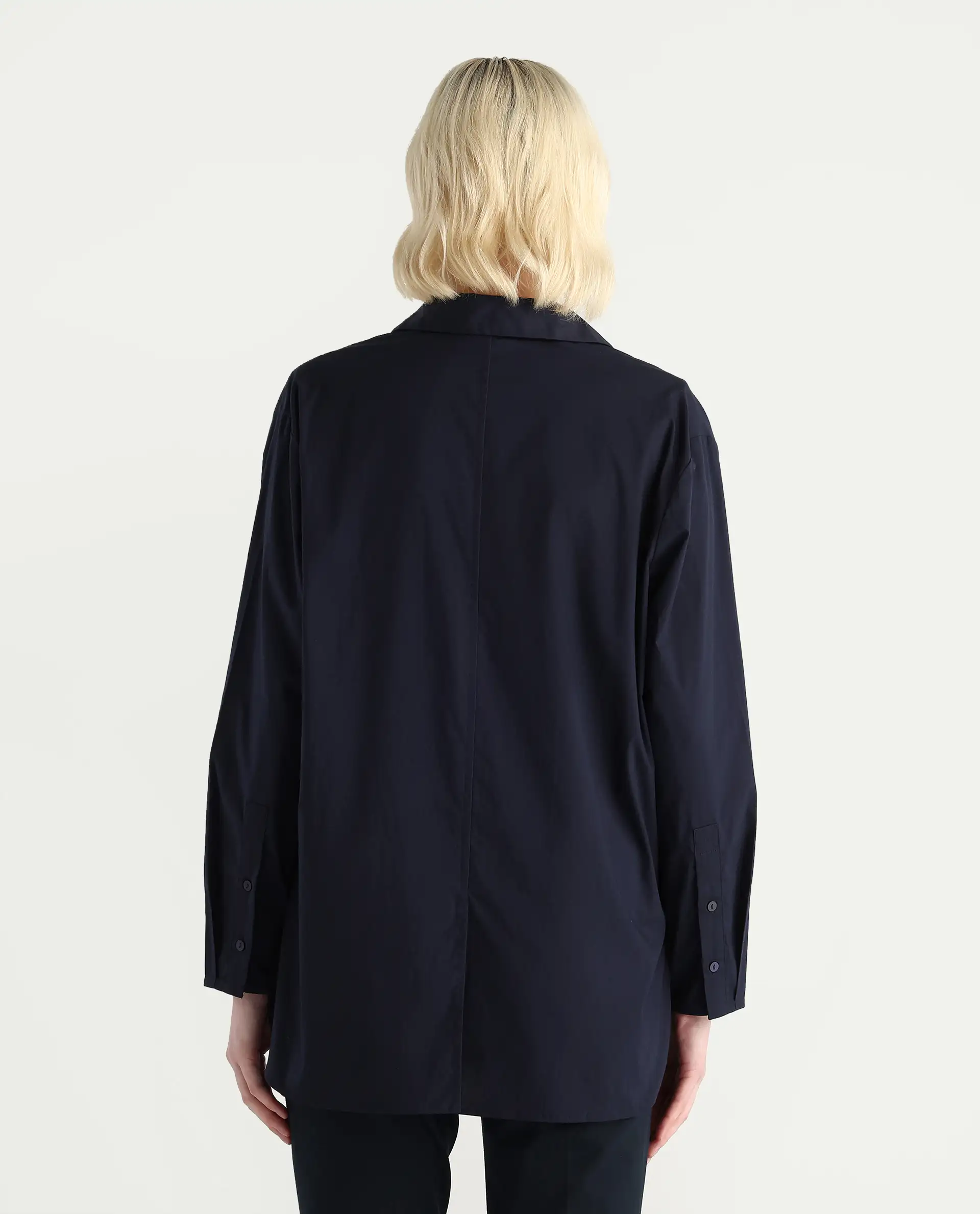 Rareism Women's Avion Navy Cotton Blend Collared Neck Boxy Fit Shirt - Image 9
