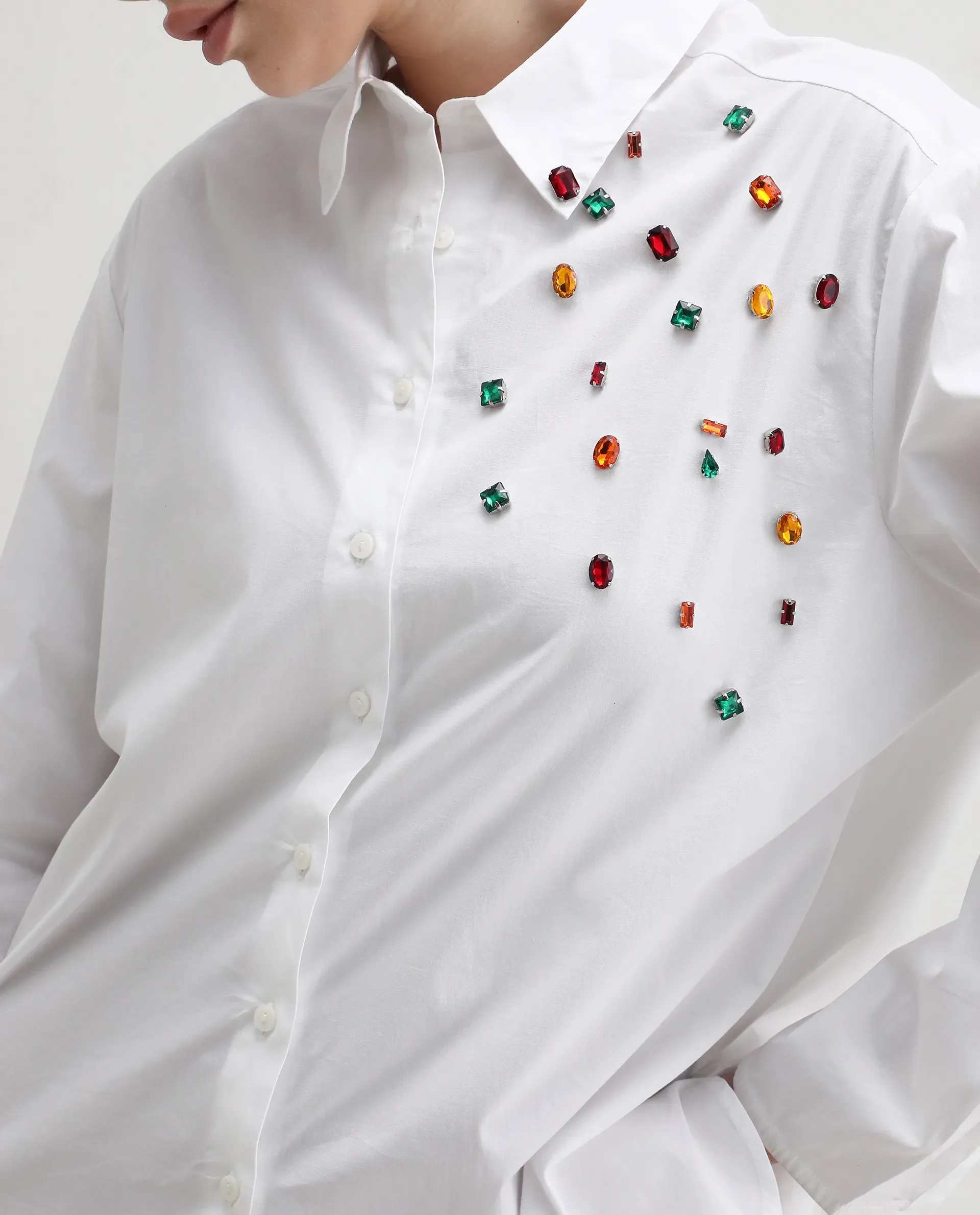 Rareism Women's Avion White Cotton Blend Collared Neck Boxy Fit Shirt - Image 5