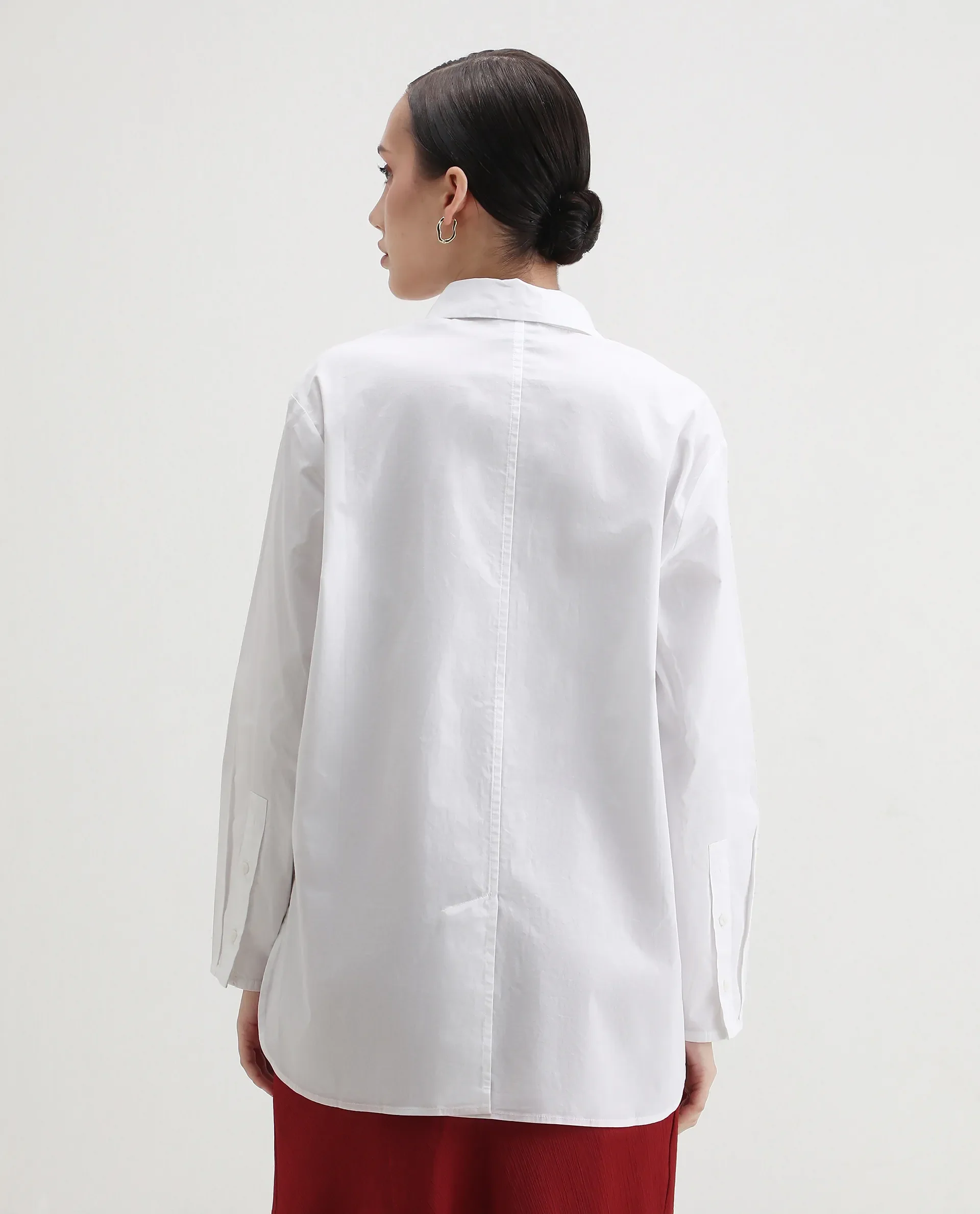 Rareism Women's Avion White Cotton Blend Collared Neck Boxy Fit Shirt - Image 7