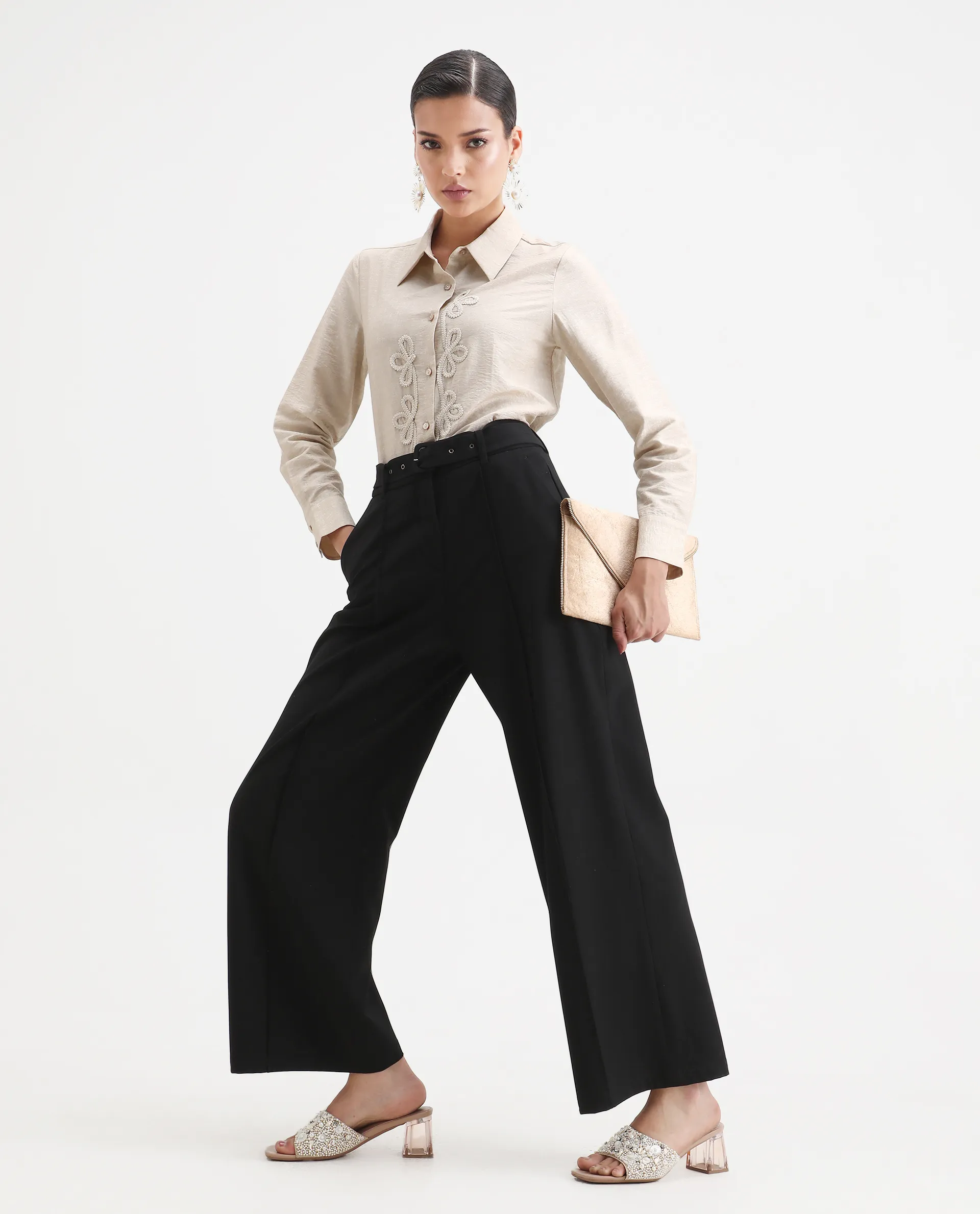 Rareism Women's Avira Beige Nylon Blend Spread Collar Regular Fit Shirt - Image 2