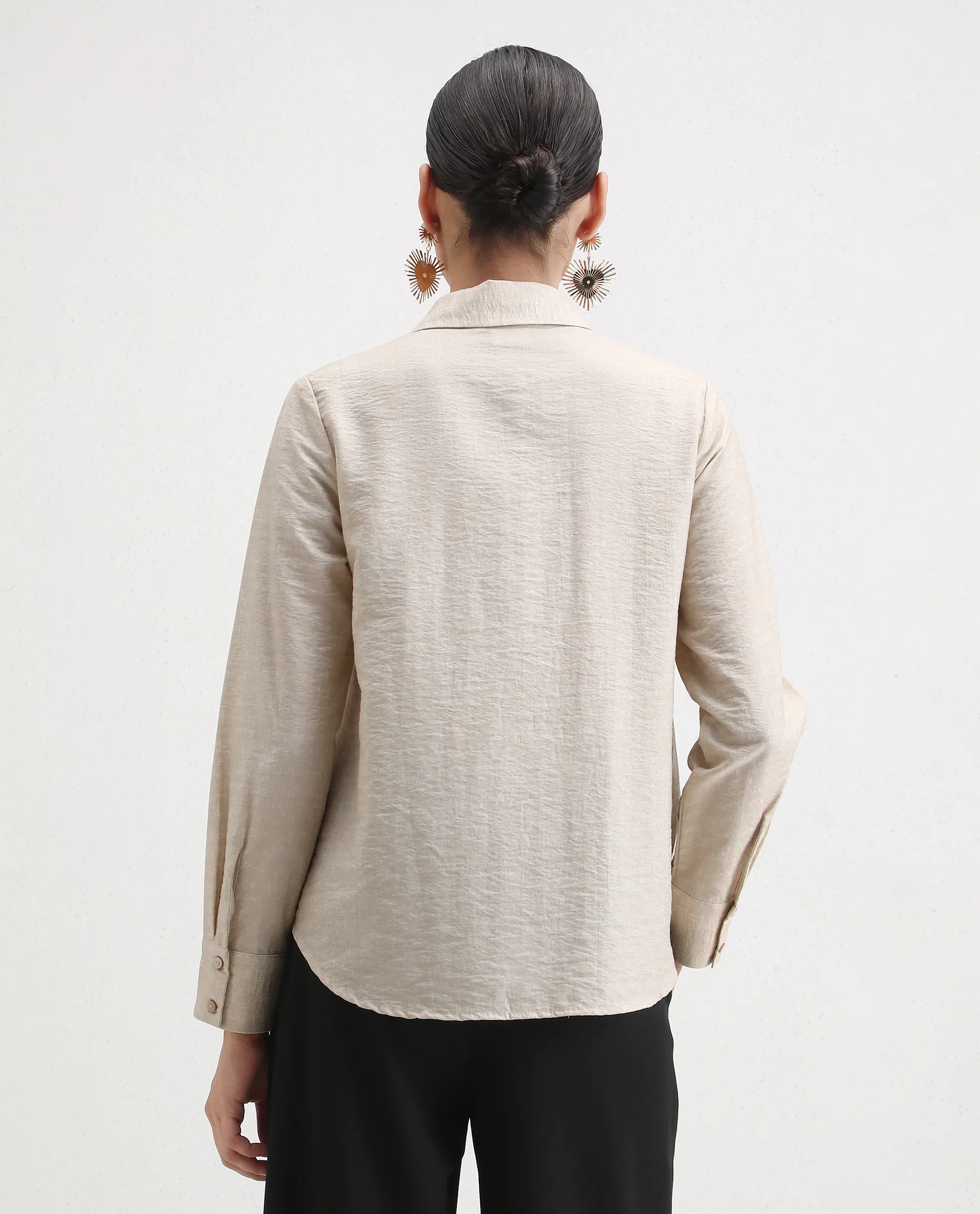 Rareism Women's Avira Beige Nylon Blend Spread Collar Regular Fit Shirt - Image 9